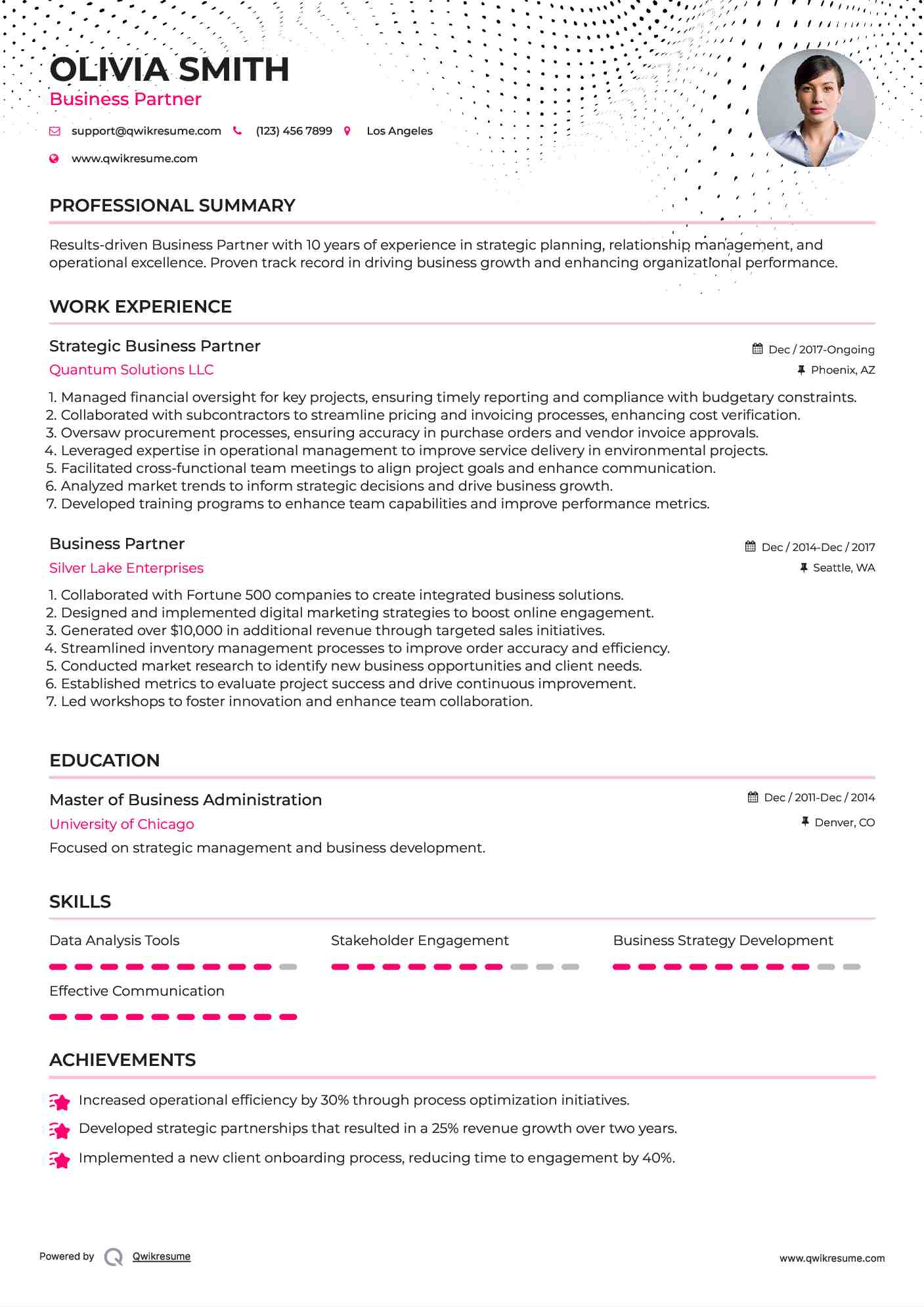 Strategic Business Partner Resume Template