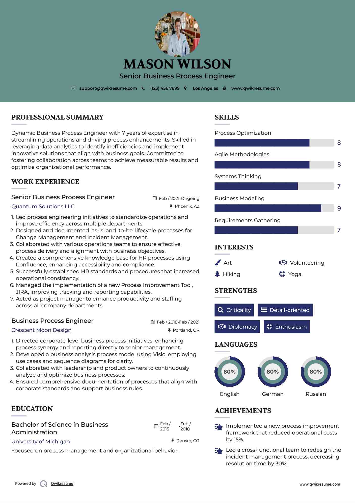 Senior Business Process Engineer Resume Sample