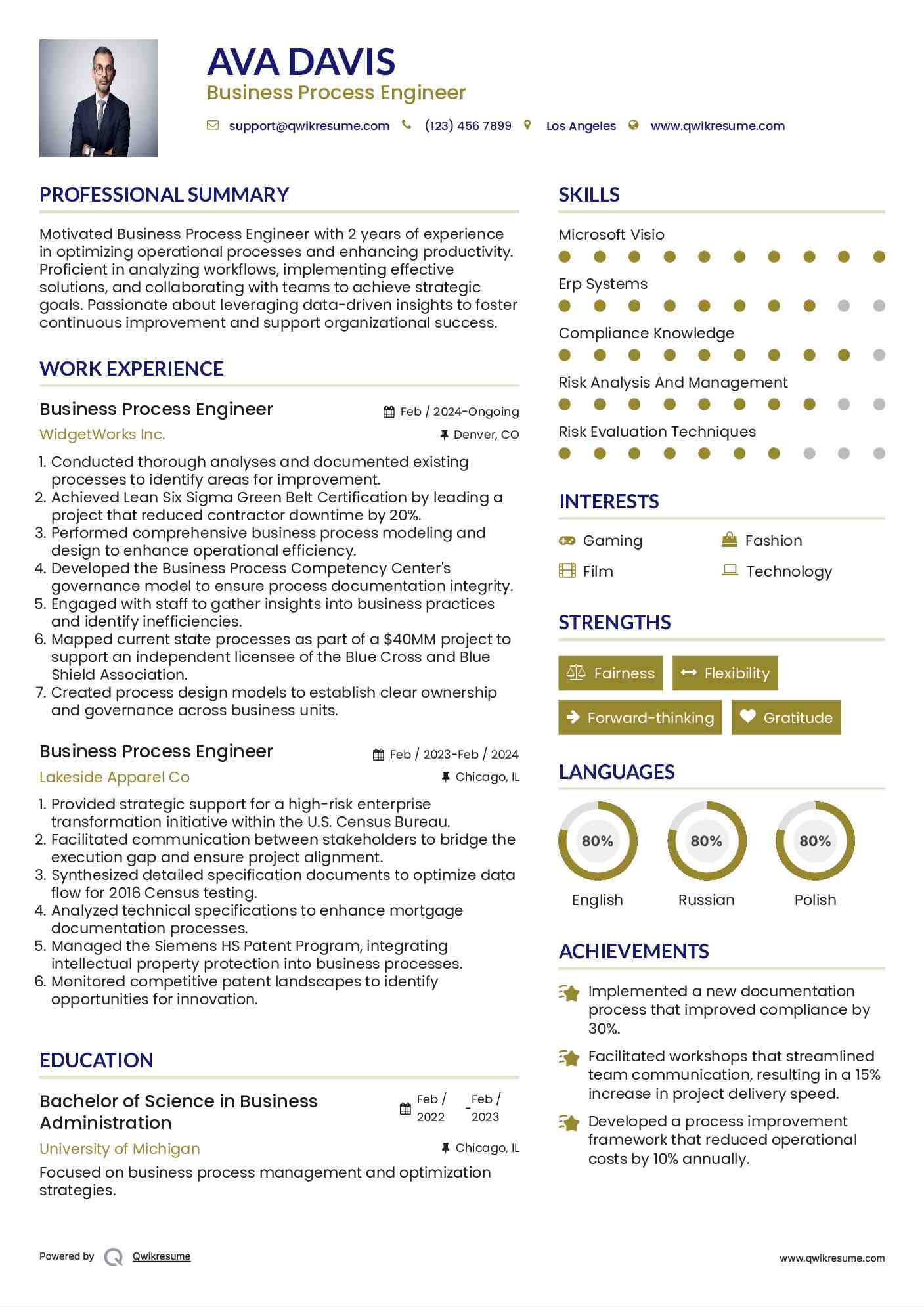 Business Process Engineer Resume Format