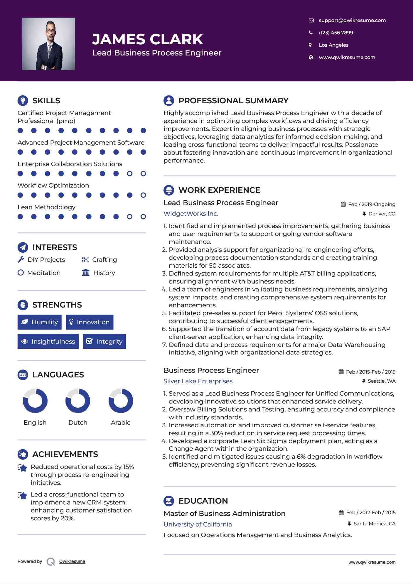 Lead Business Process Engineer Resume Format