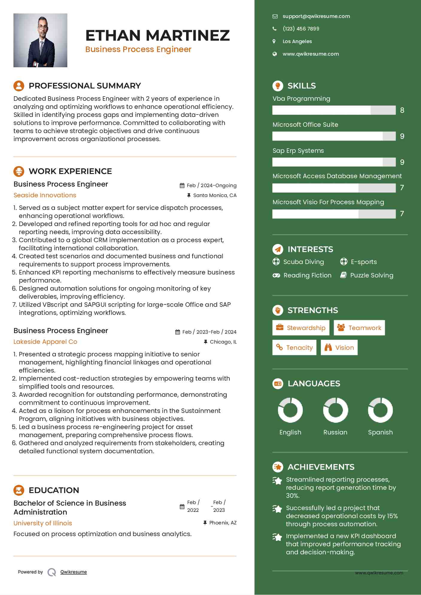 Business Process Engineer Resume Model