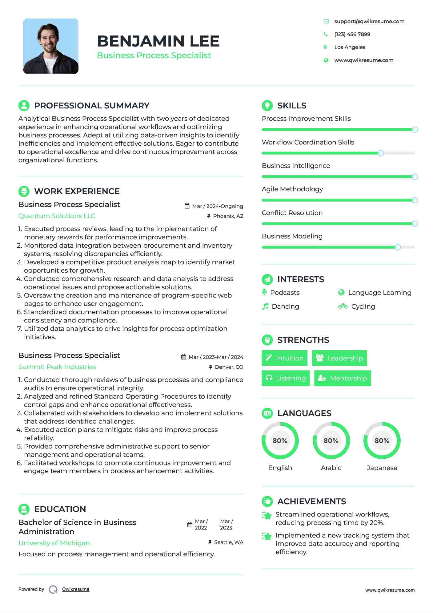 Business Process Specialist Resume Sample