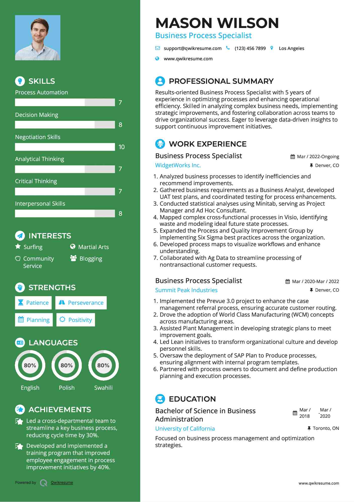 Business Process Specialist Resume Model