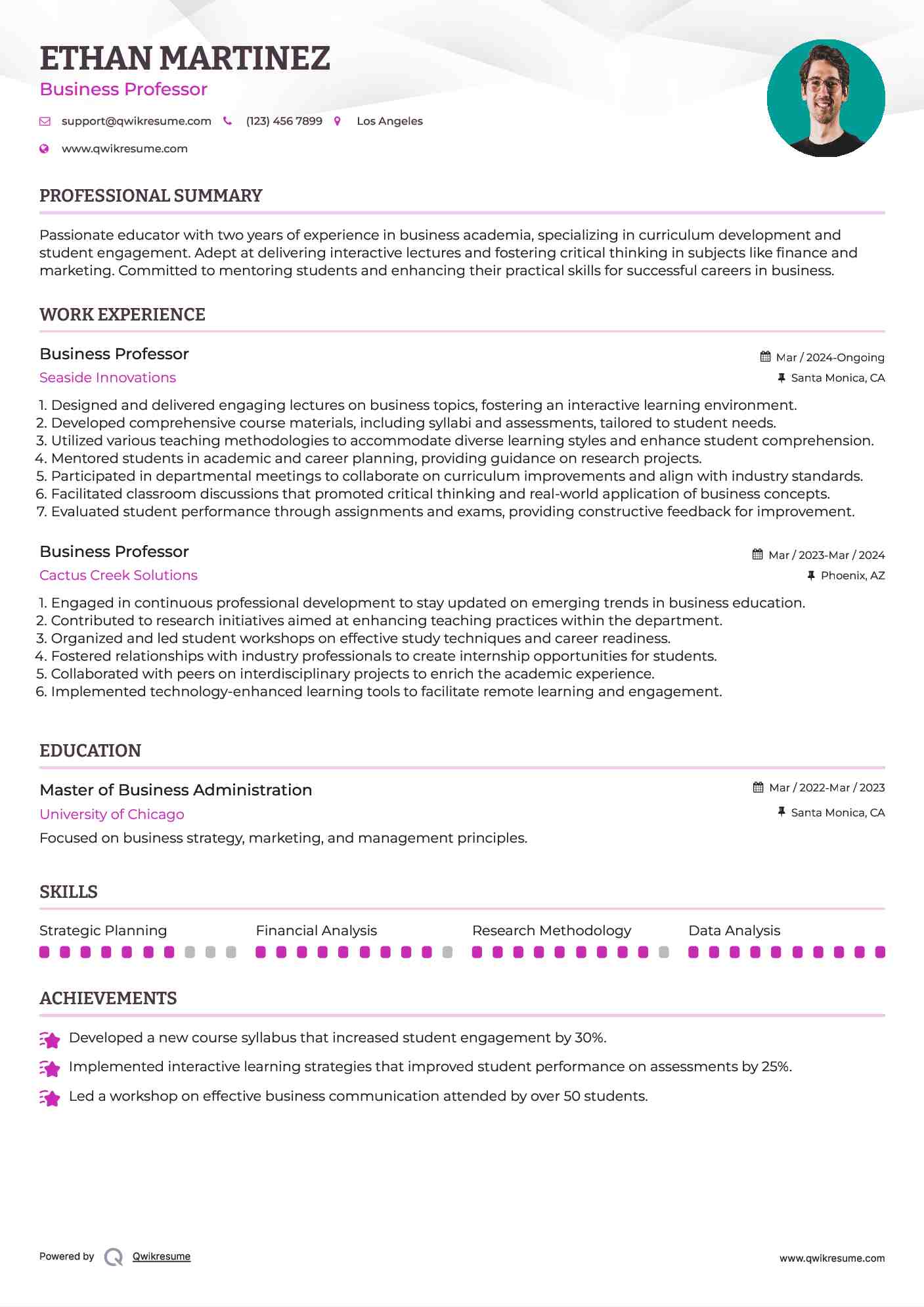 Business Professor Resume Template