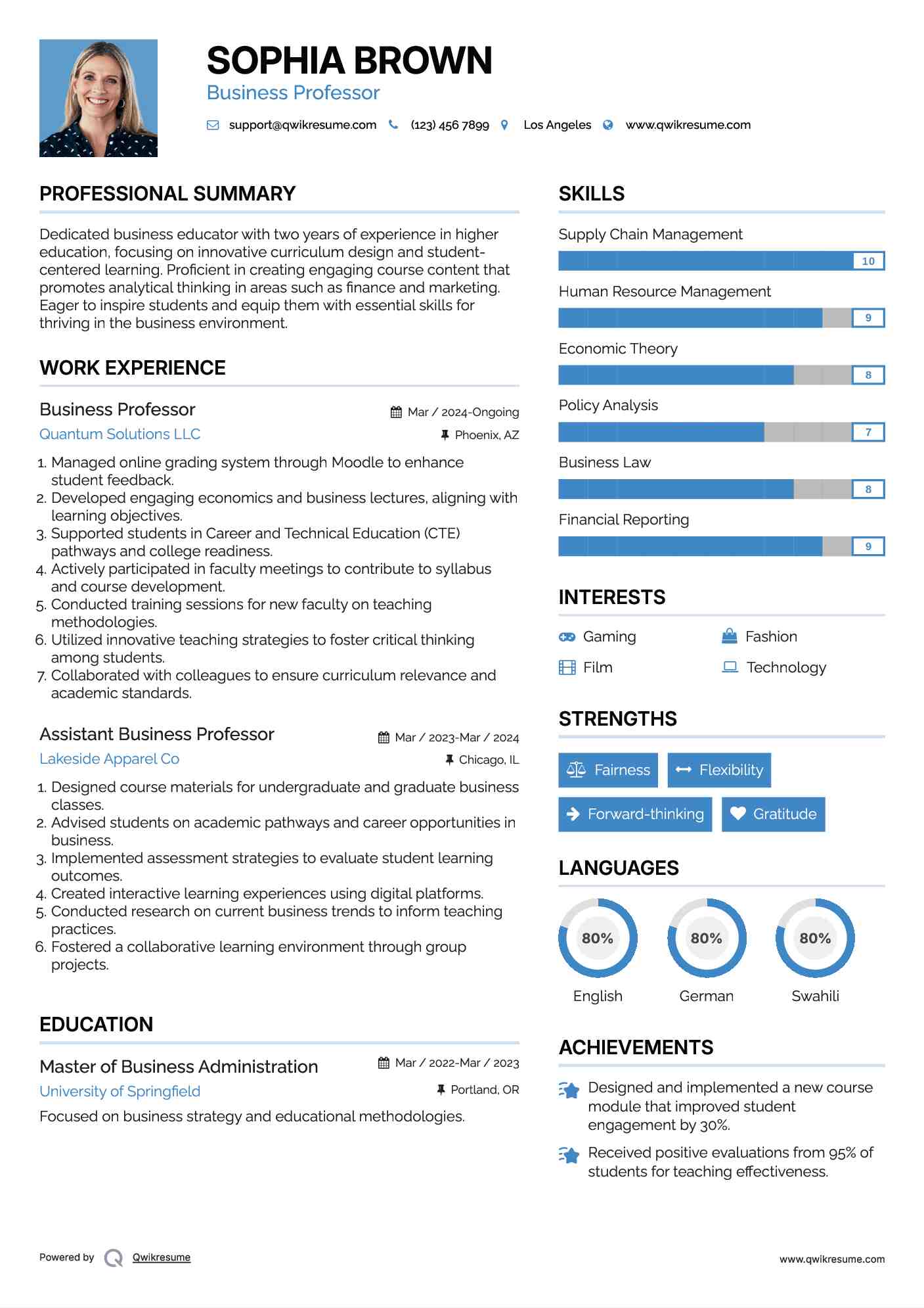 Business Professor Resume Format