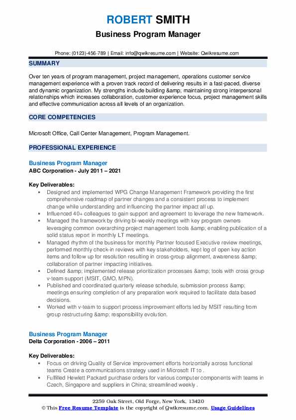 Business Program Manager Resume - Business Program Manager 1610166494 Pdf 