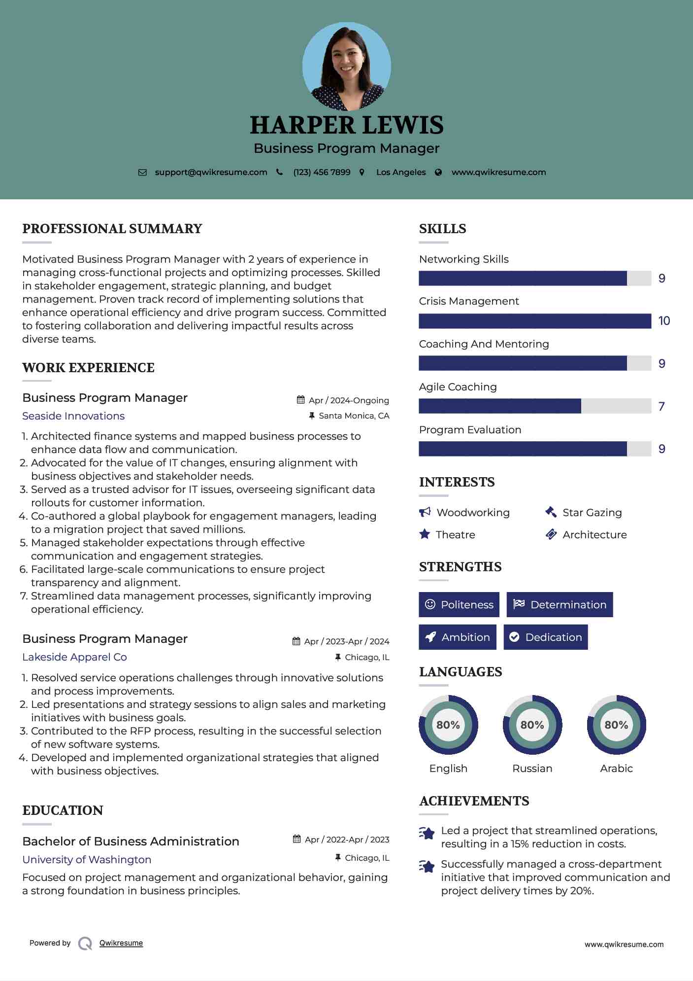 Business Program Manager Resume Format