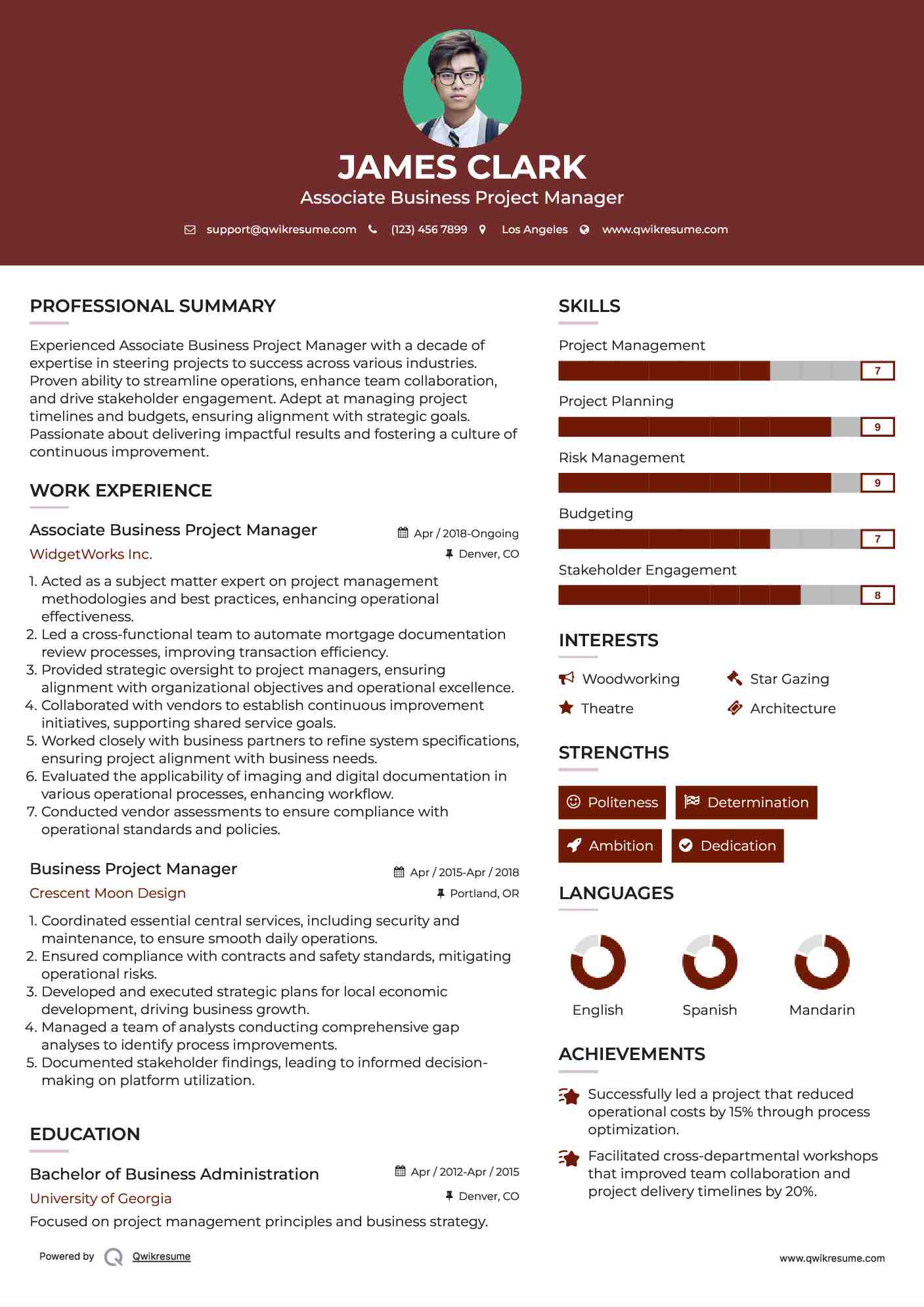 Associate Business Project Manager Resume Template