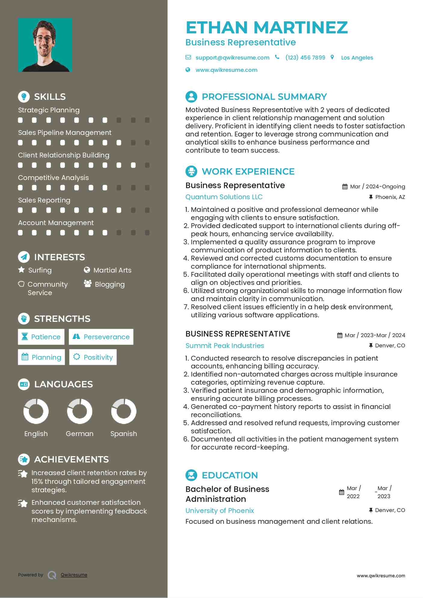 Business Representative Resume Example