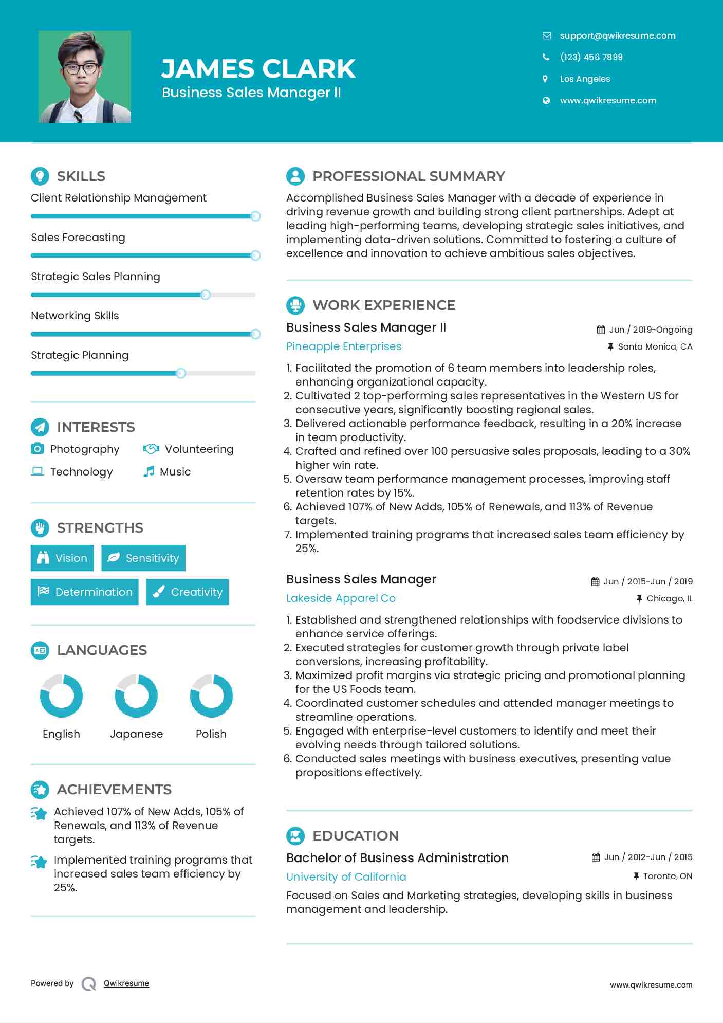 Business Sales Manager II Resume Format