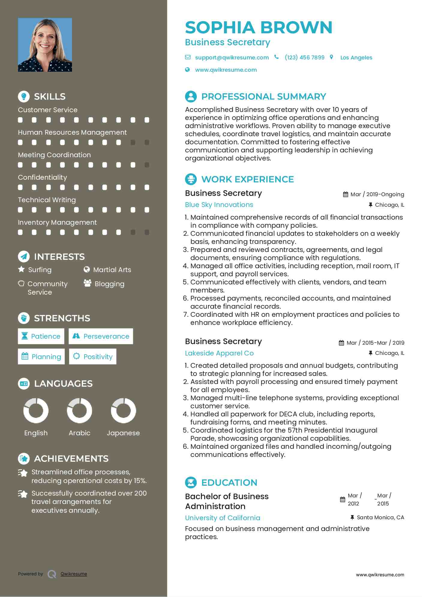 Business Secretary Resume Template