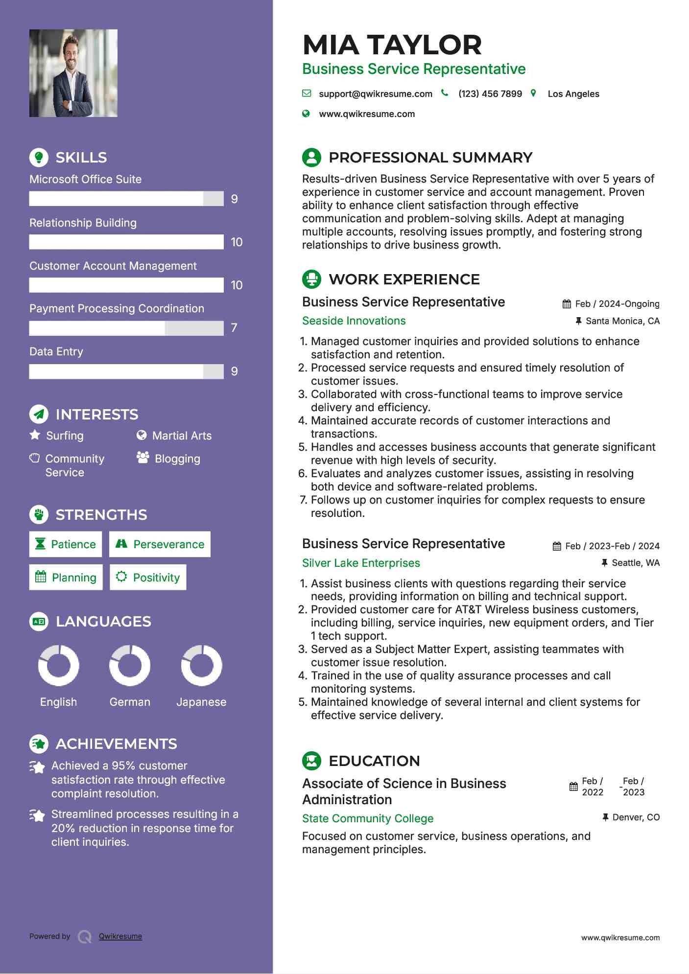 Business Service Representative Resume Template