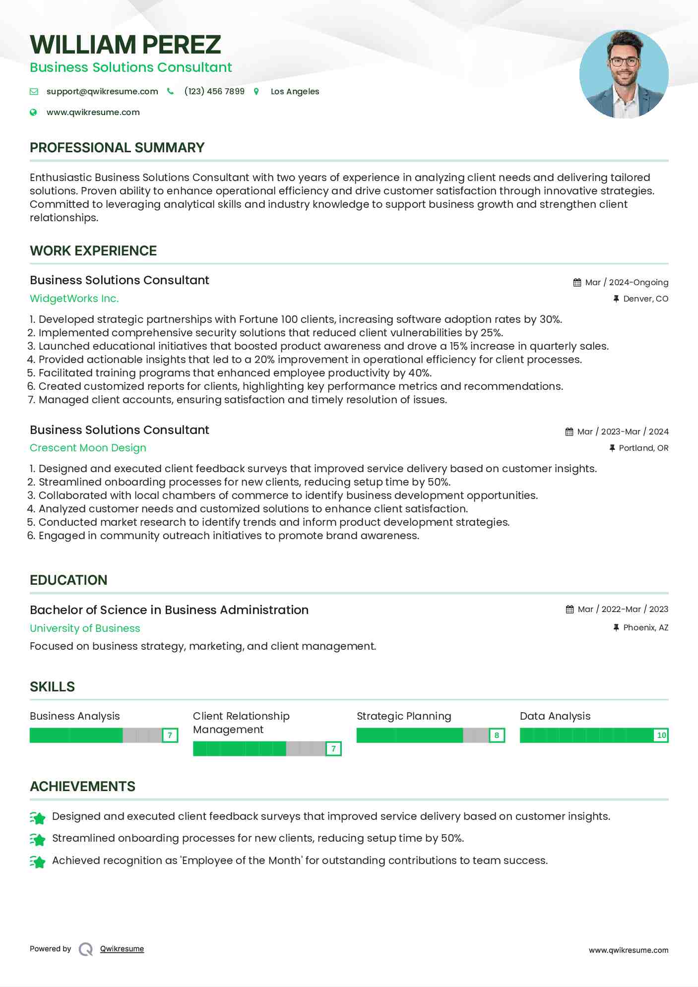 Business Solutions Consultant Resume Model