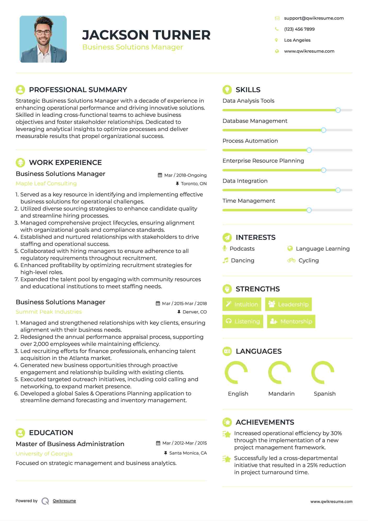Business Solutions Manager Resume Format