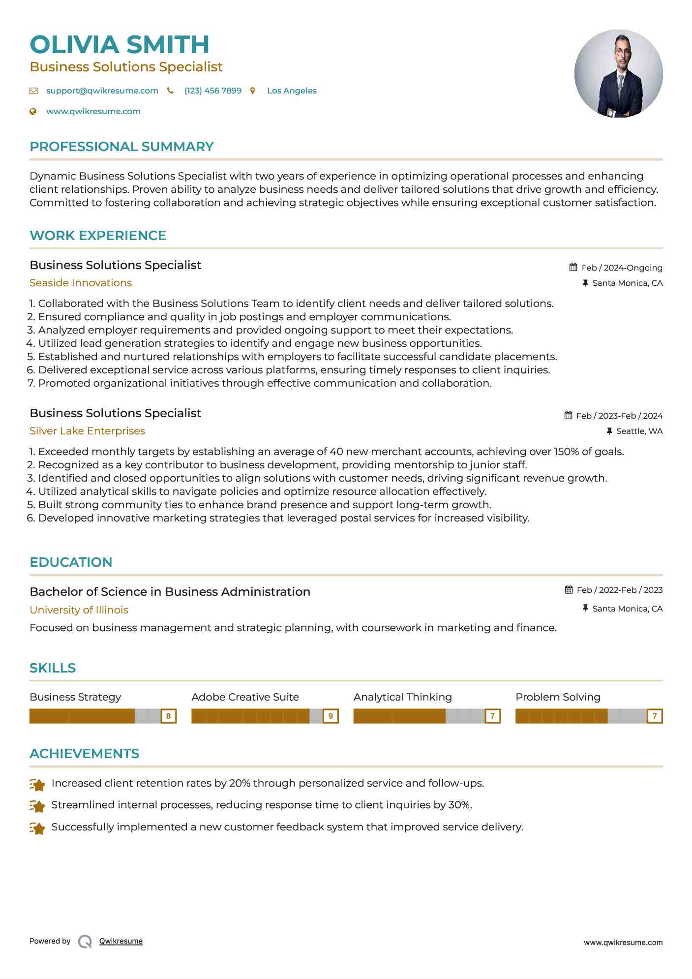 Business Solutions Specialist Resume Format