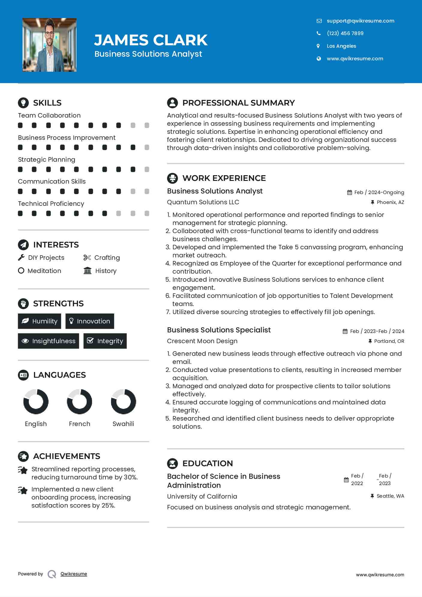 Business Solutions Analyst Resume Format