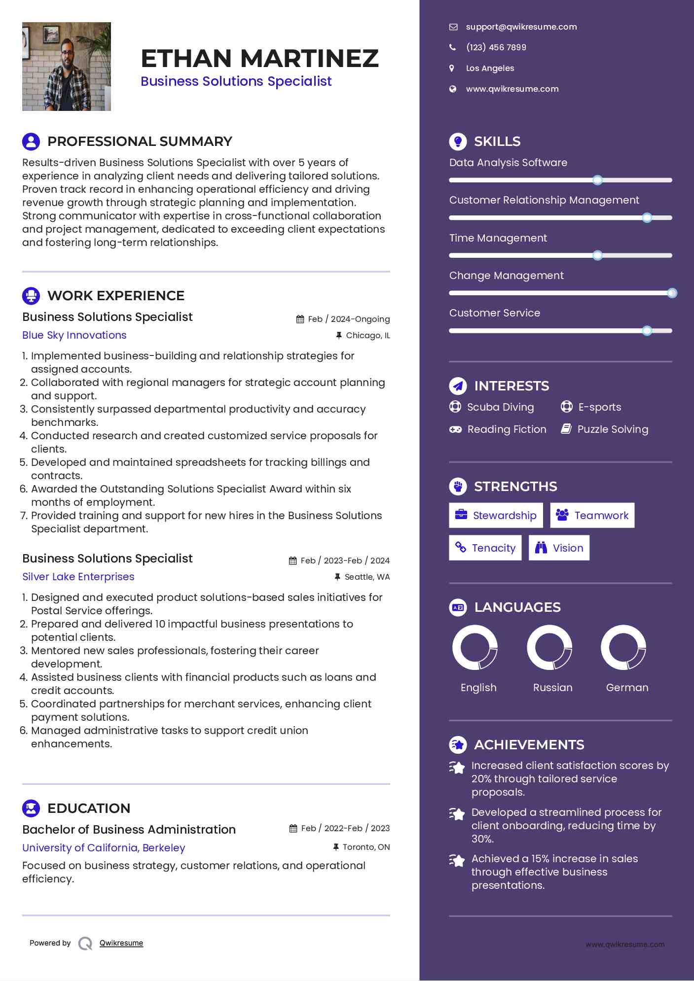 Business Solutions Specialist Resume Format