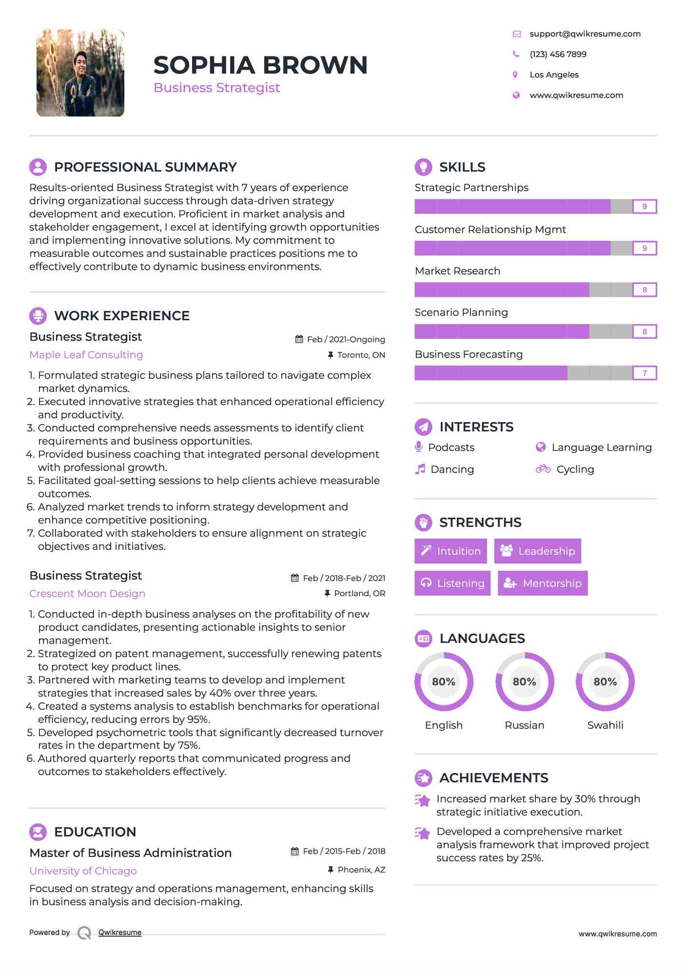 Business Strategist Resume Format