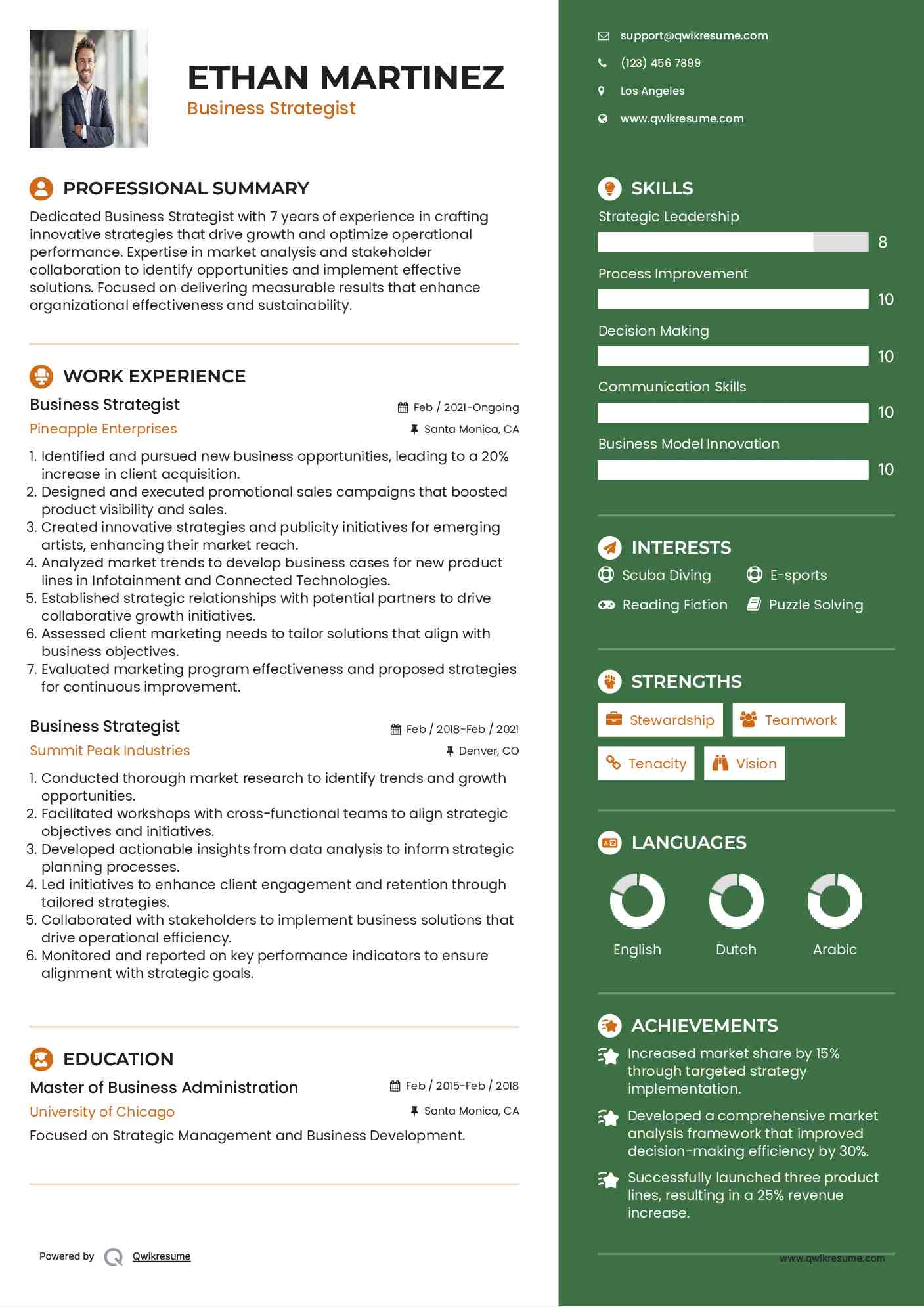 Business Strategist Resume Format