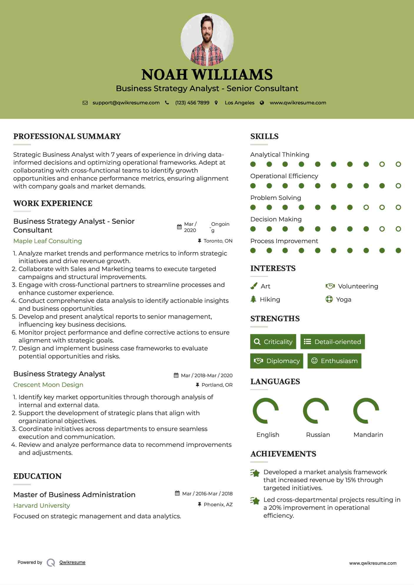 Business Strategy Analyst - Senior Consultant Resume Template