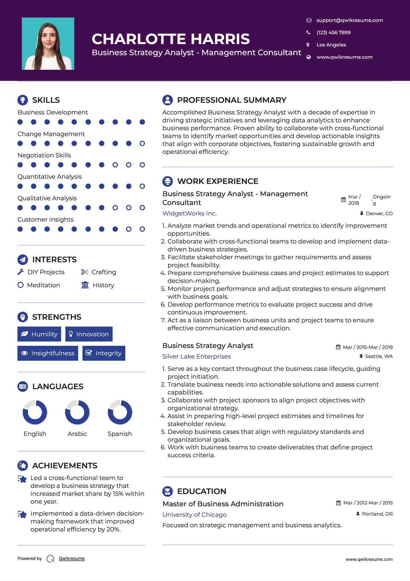 Business Strategy Analyst - Management Consultant Resume Sample
