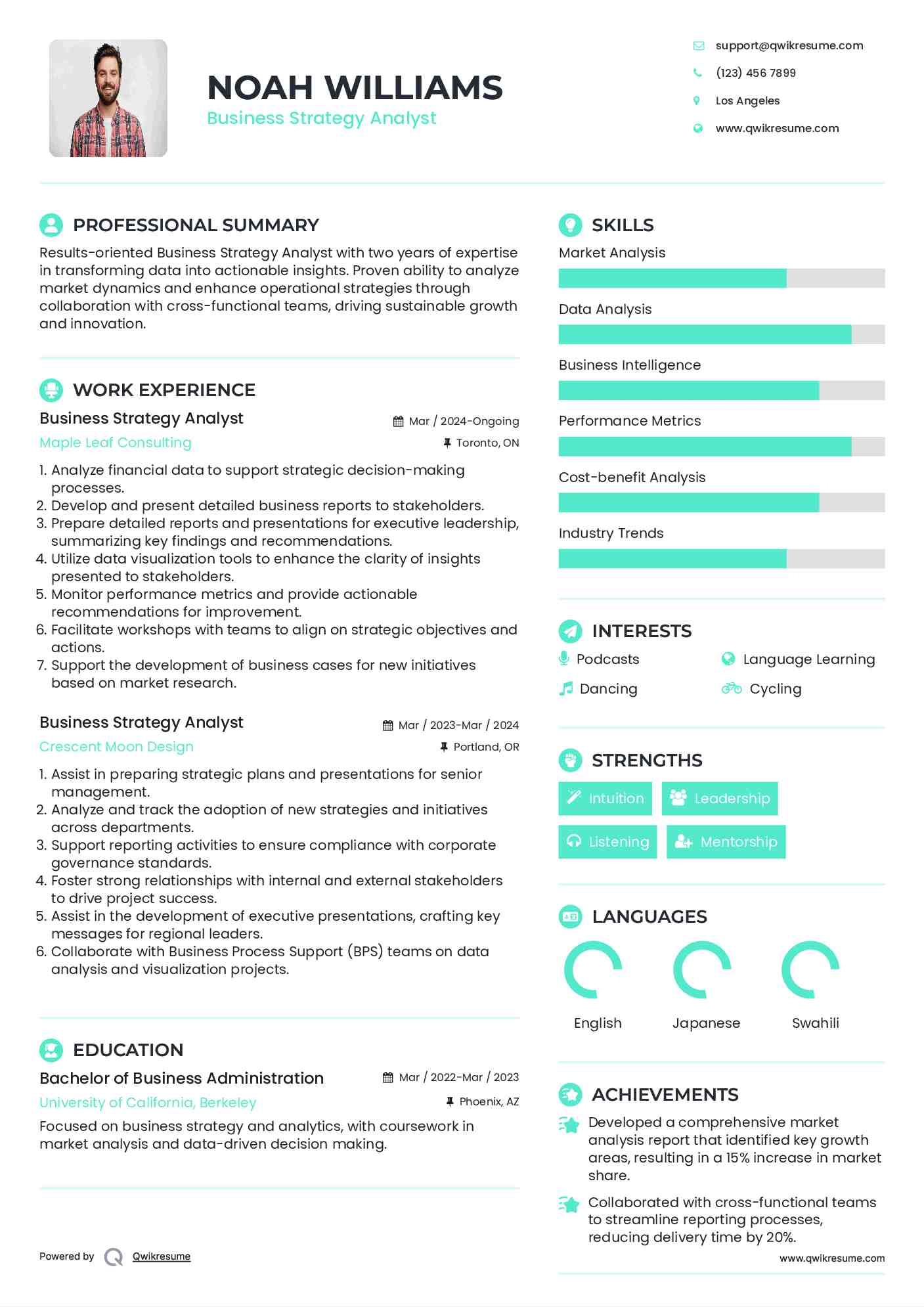 Business Strategy Analyst Resume Example