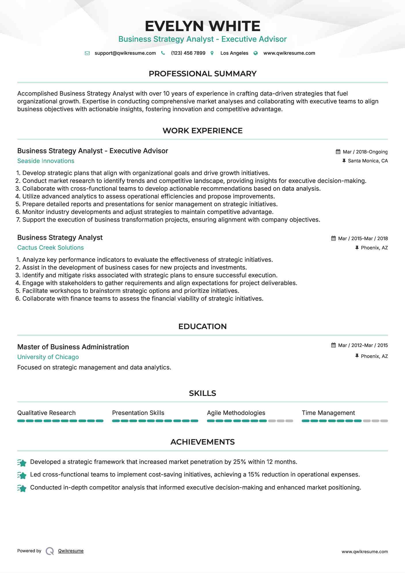 Business Strategy Analyst - Executive Advisor Resume Format