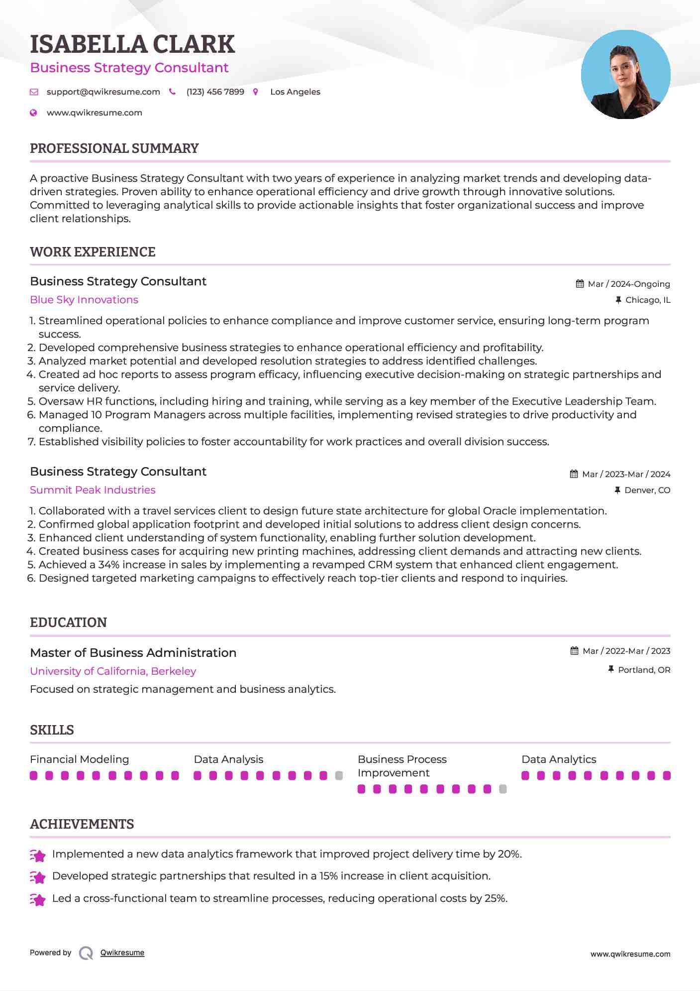Business Strategy Consultant Resume Model