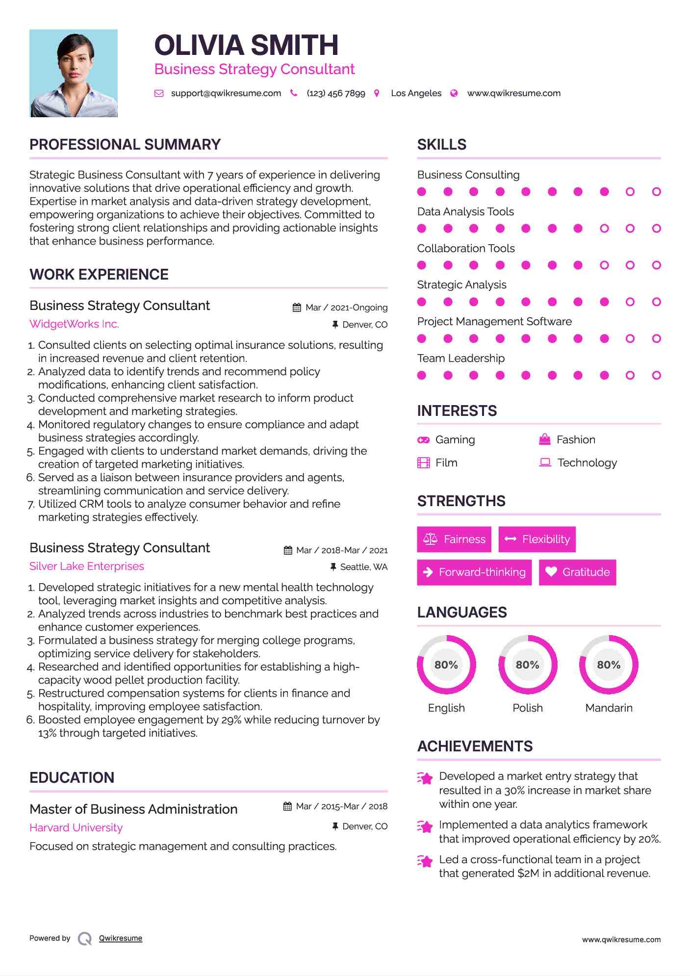 Business Strategy Consultant Resume Template