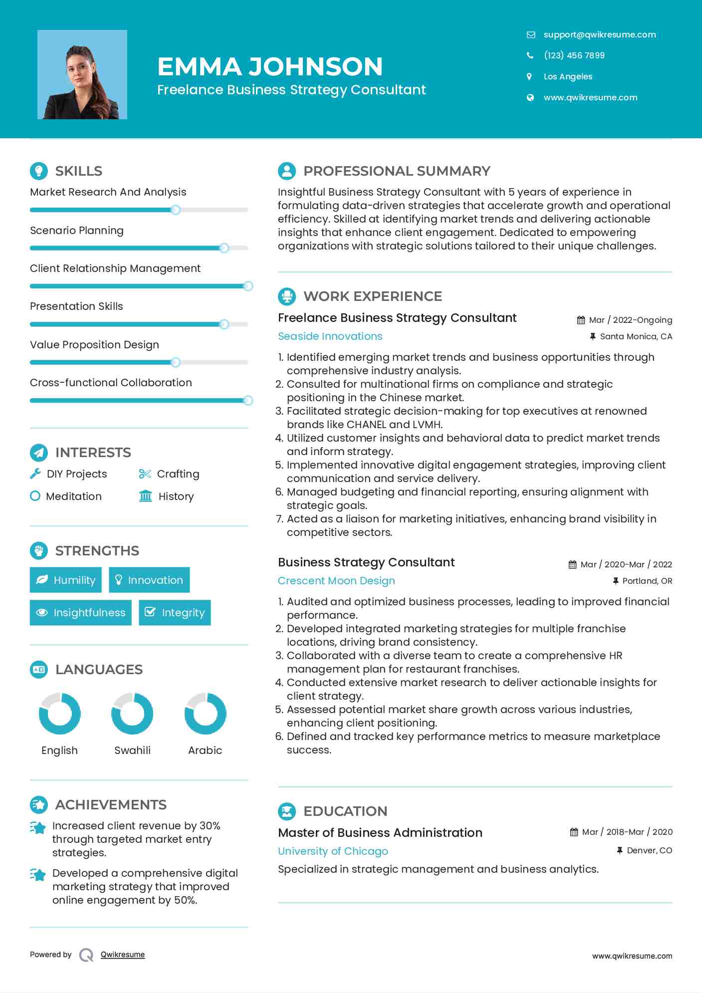 Freelance Business Strategy Consultant Resume Example