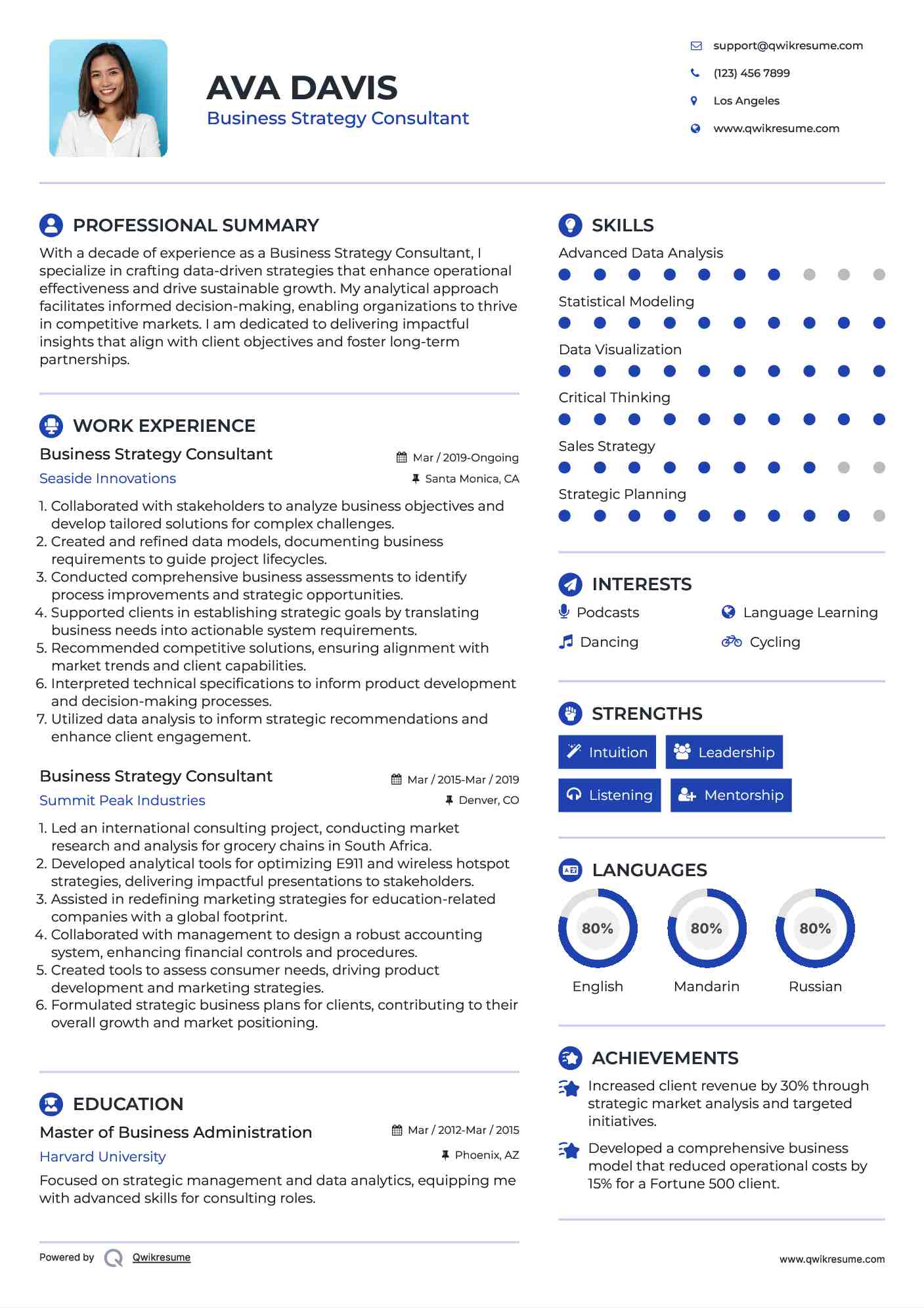 Business Strategy Consultant Resume Example