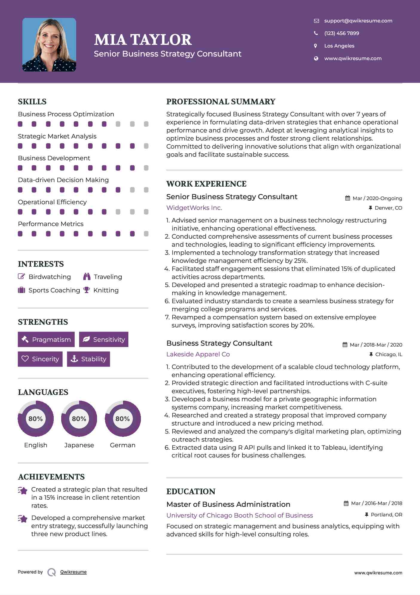 Senior Business Strategy Consultant Resume Sample