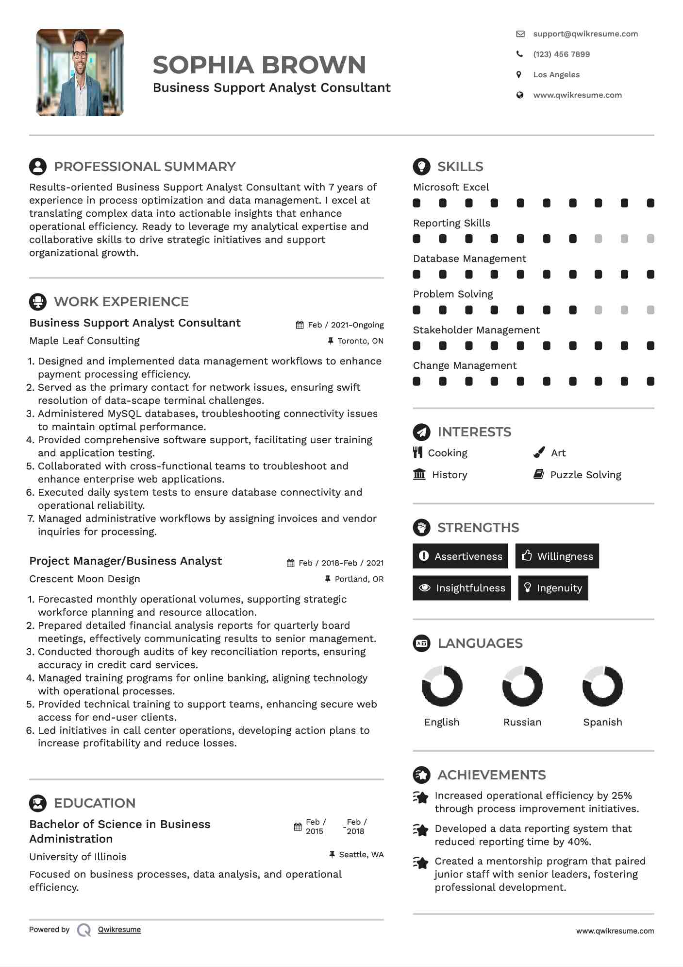 Business Support Analyst Consultant Resume Format