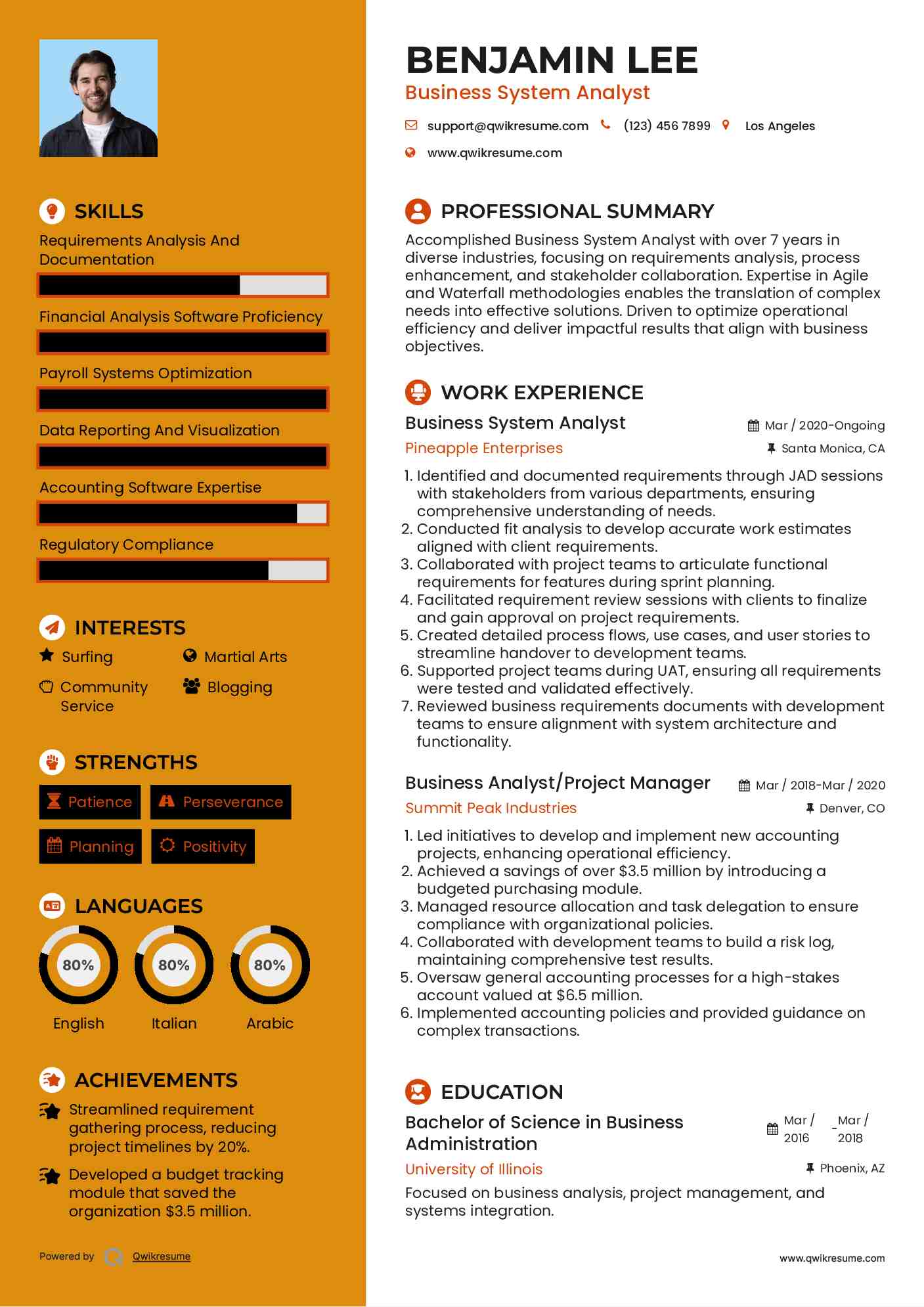 Business System Analyst Resume Format