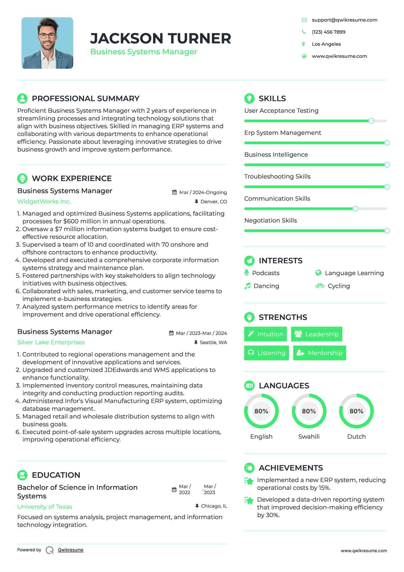 Business Systems Manager Resume Format