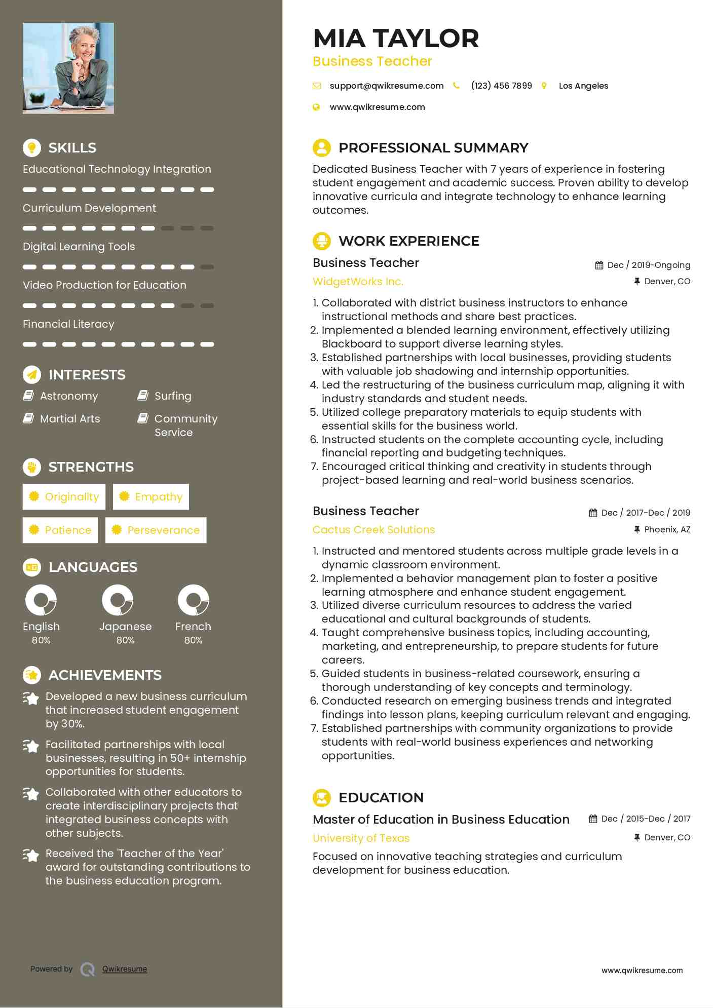 Business Teacher Resume Template