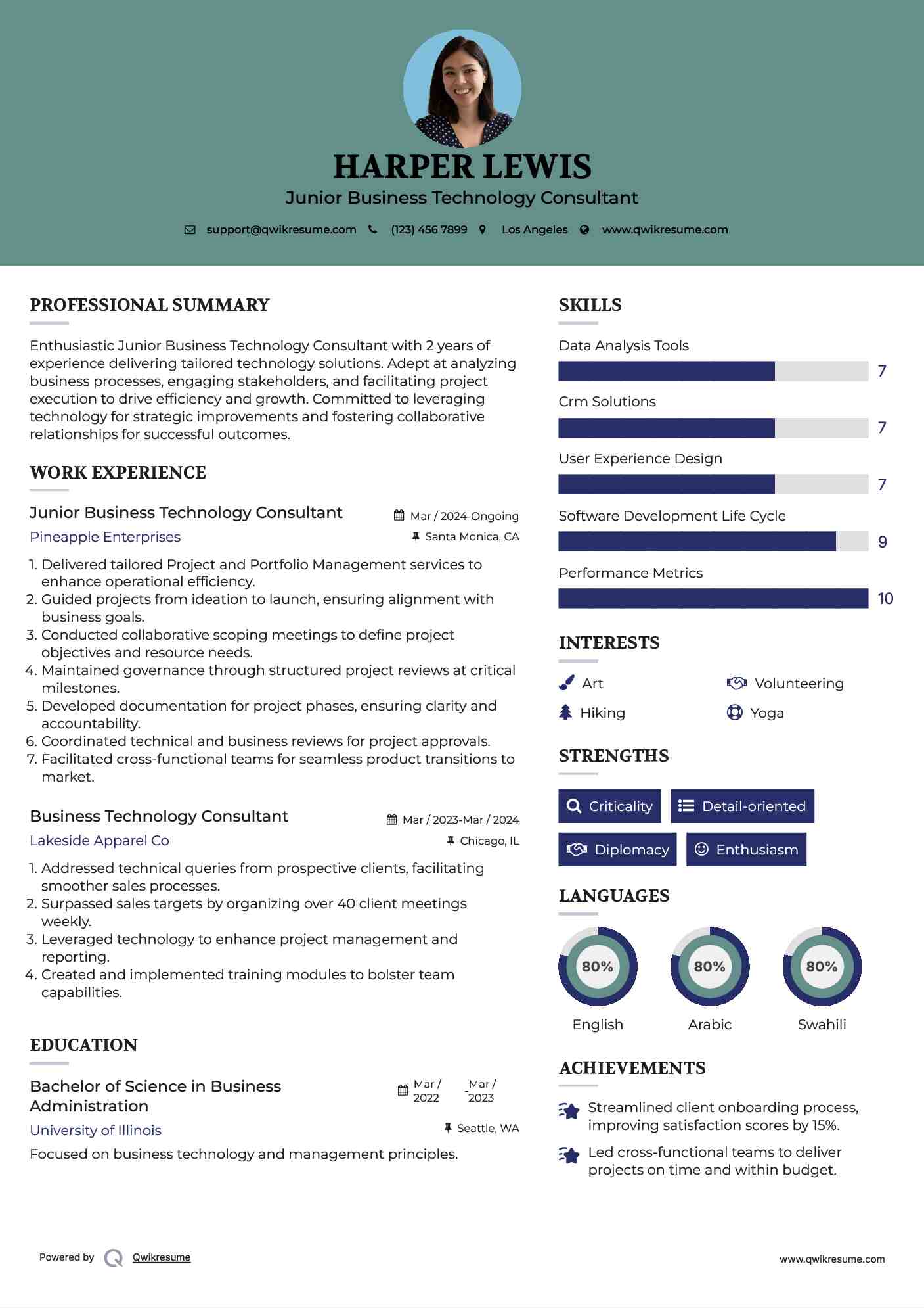 Junior Business Technology Consultant Resume Format