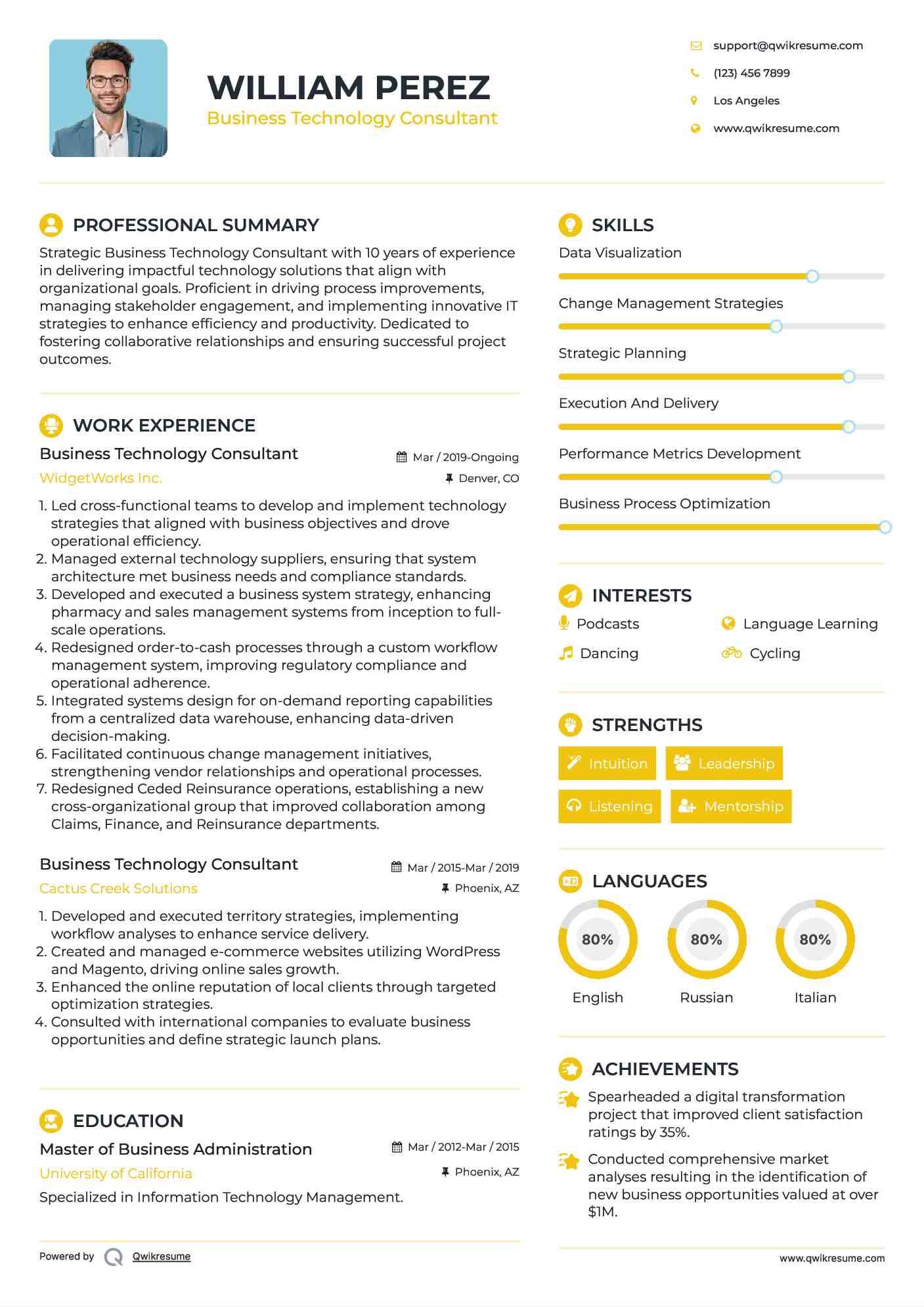 Business Technology Consultant Resume Format