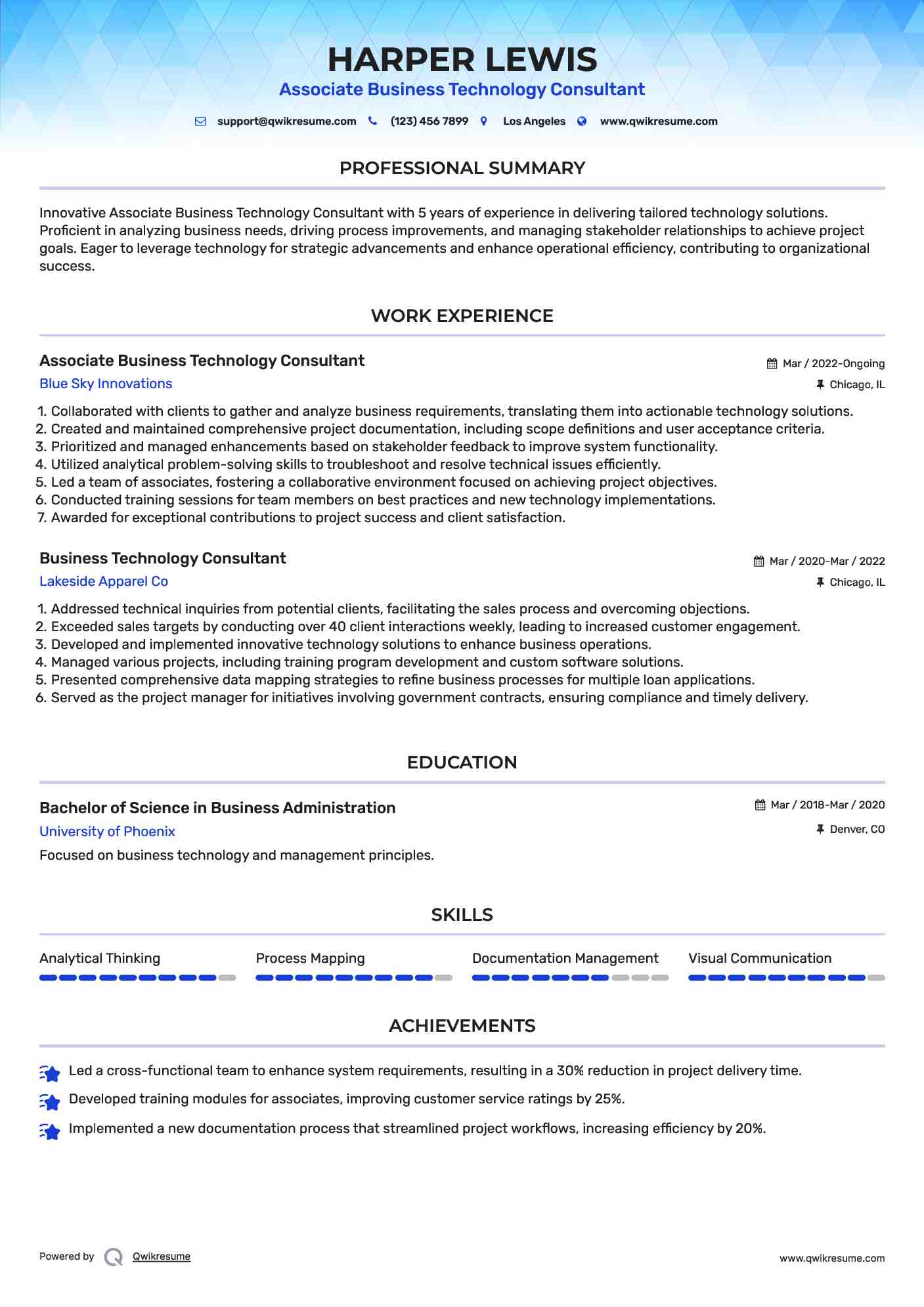 Associate Business Technology Consultant Resume Model