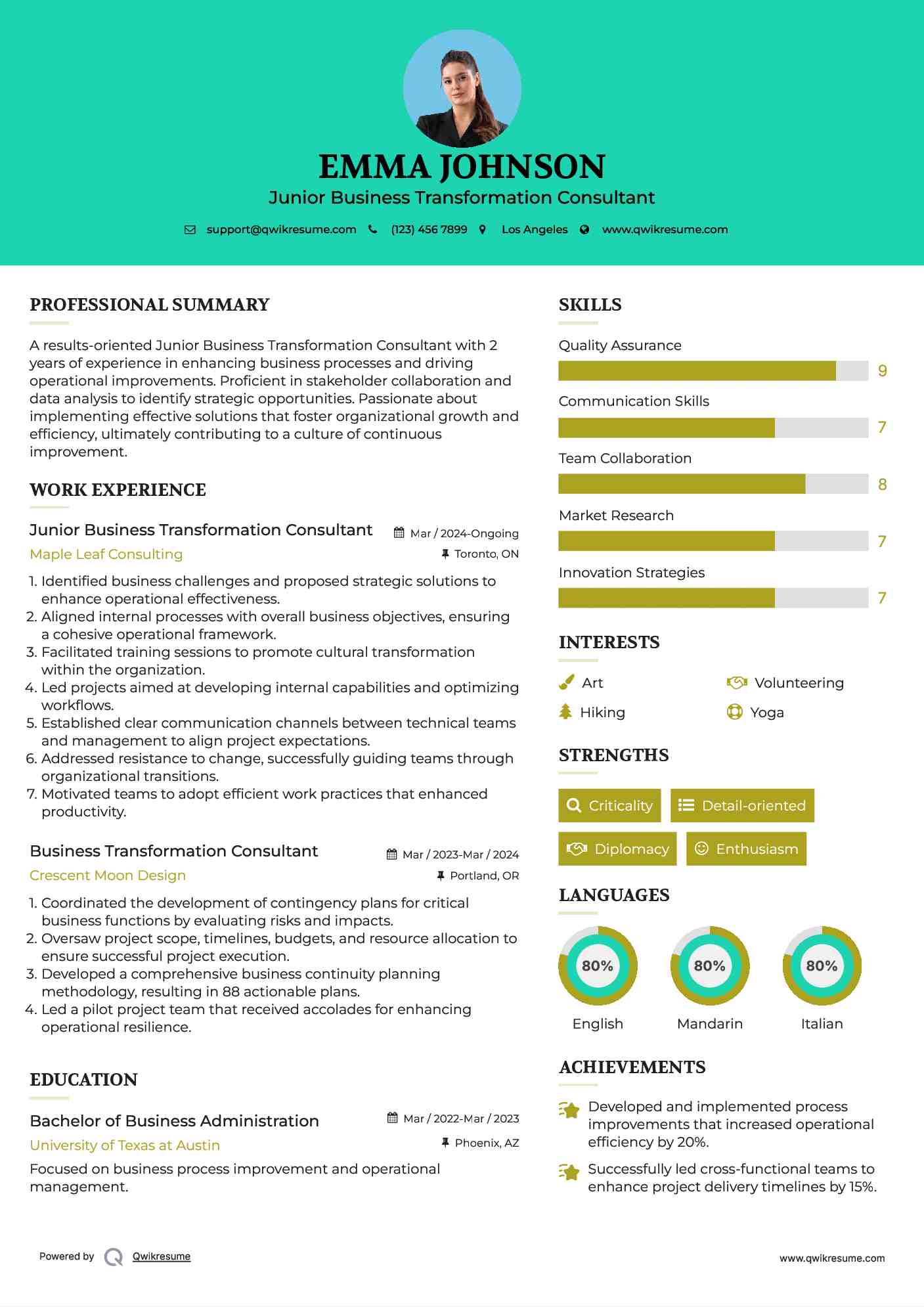 Junior Business Transformation Consultant Resume Format