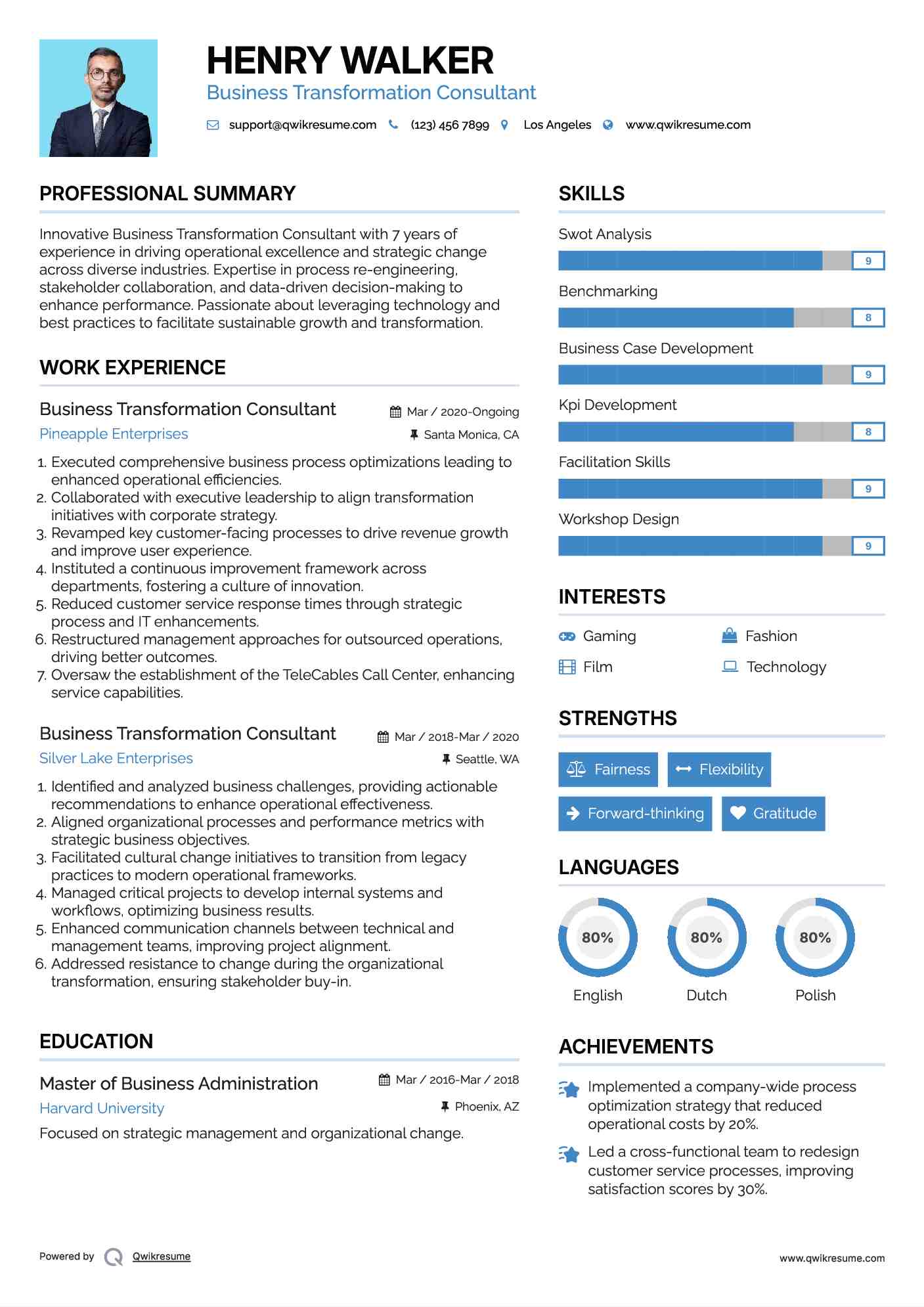 Business Transformation Consultant Resume Format