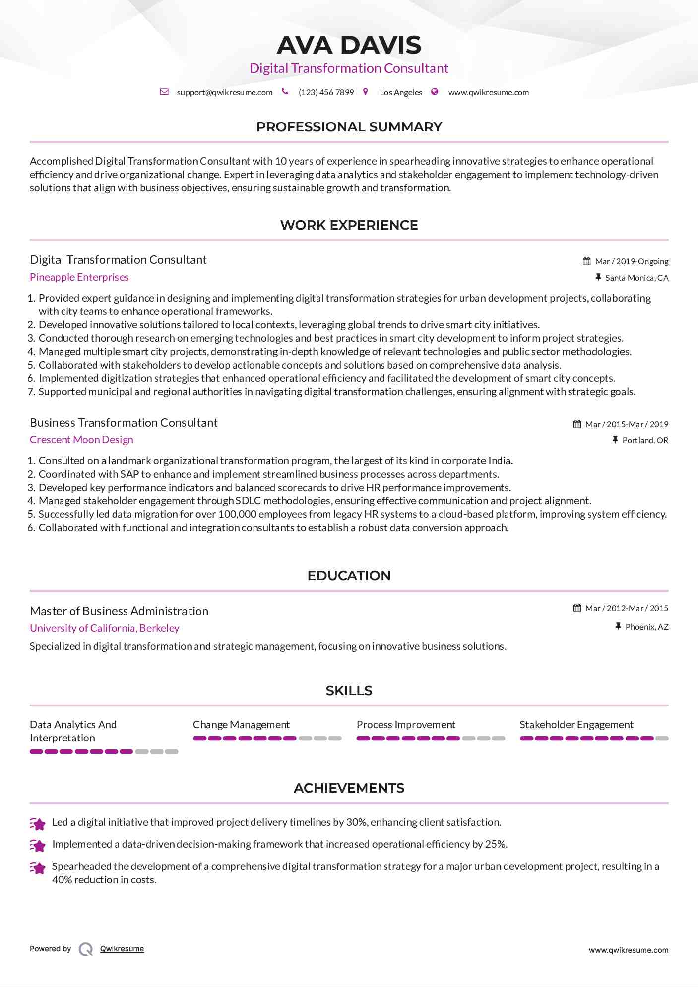 Digital Transformation Consultant Resume Format