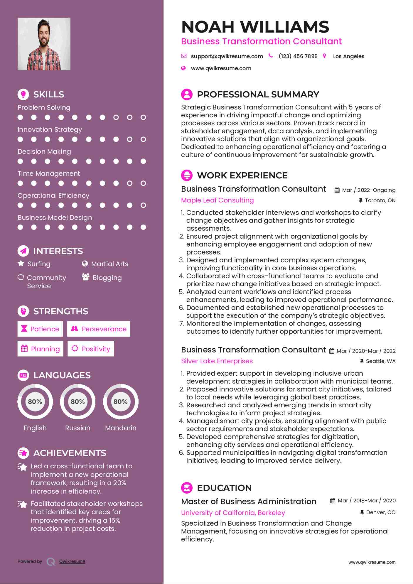 Business Transformation Consultant Resume Template