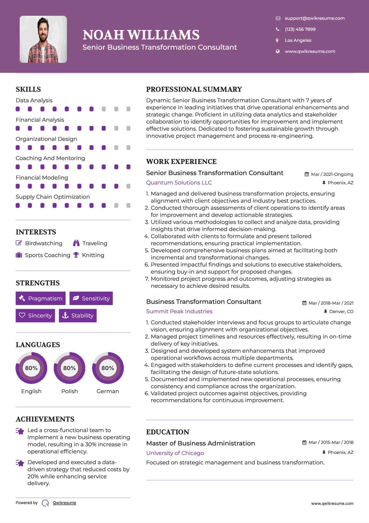Senior Business Transformation Consultant Resume Example