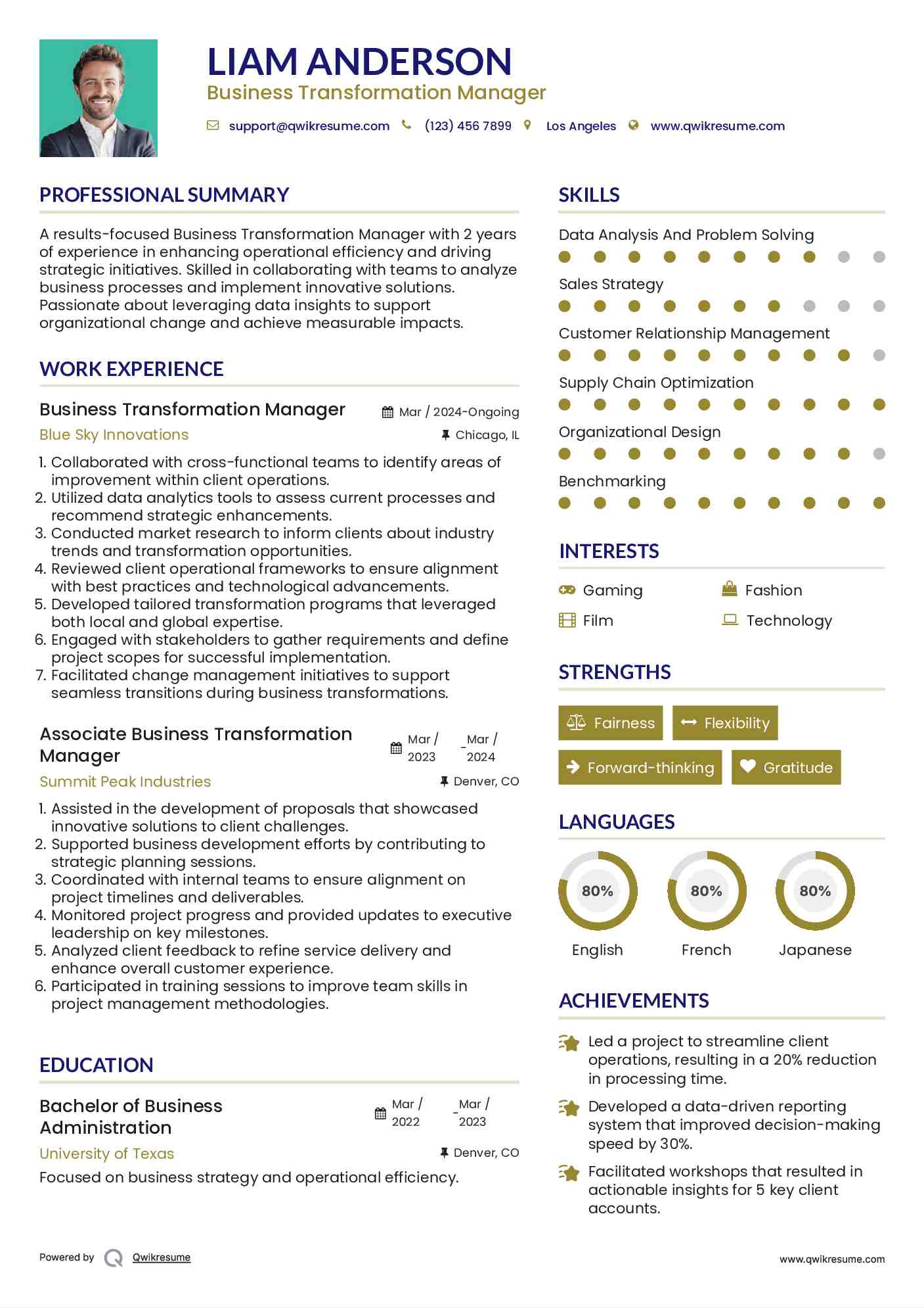 Business Transformation Manager Resume Sample