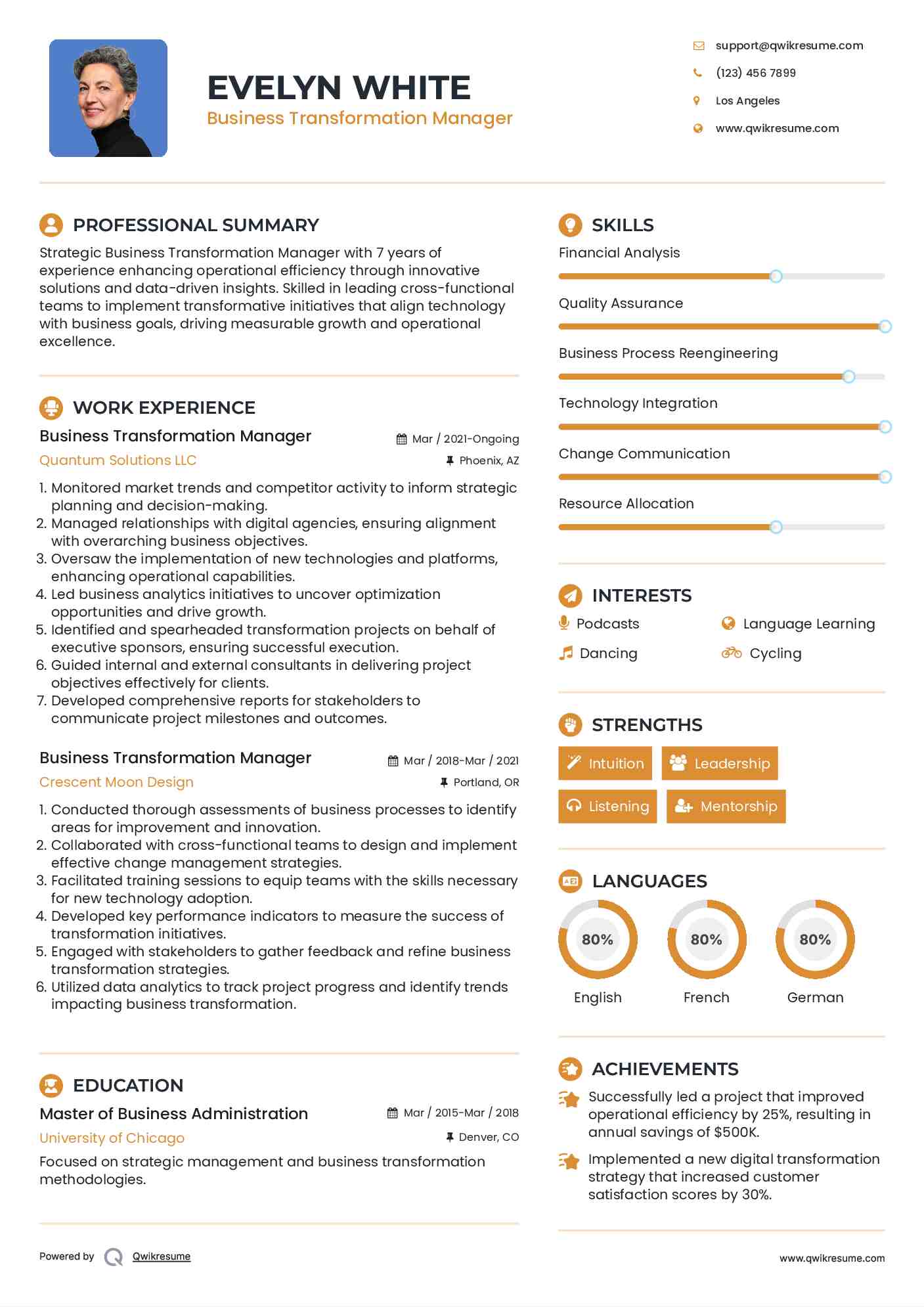 Business Transformation Manager Resume Format