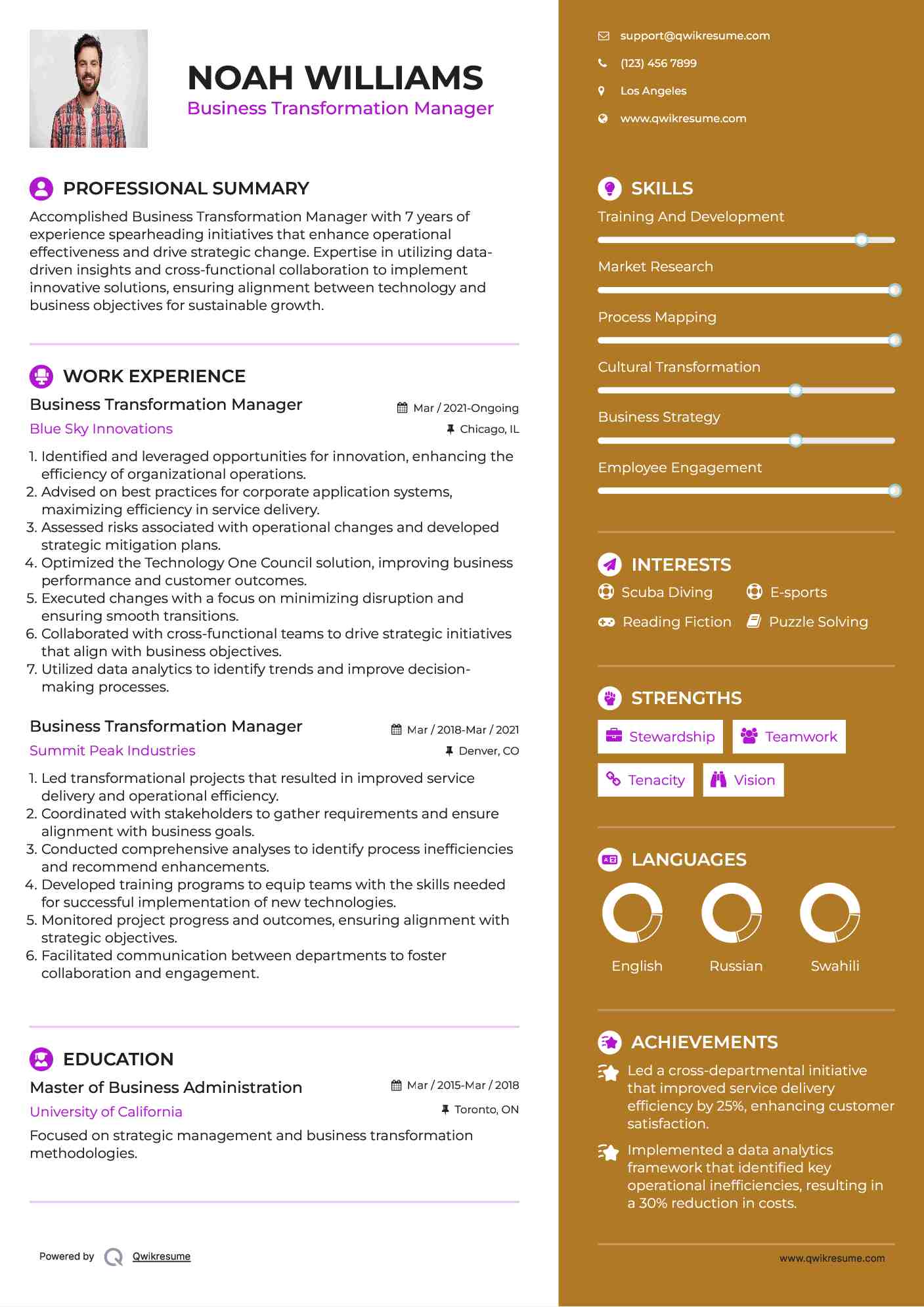 Business Transformation Manager Resume Format