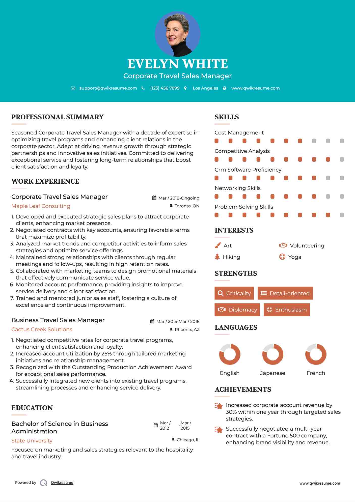 Corporate Travel Sales Manager Resume Model