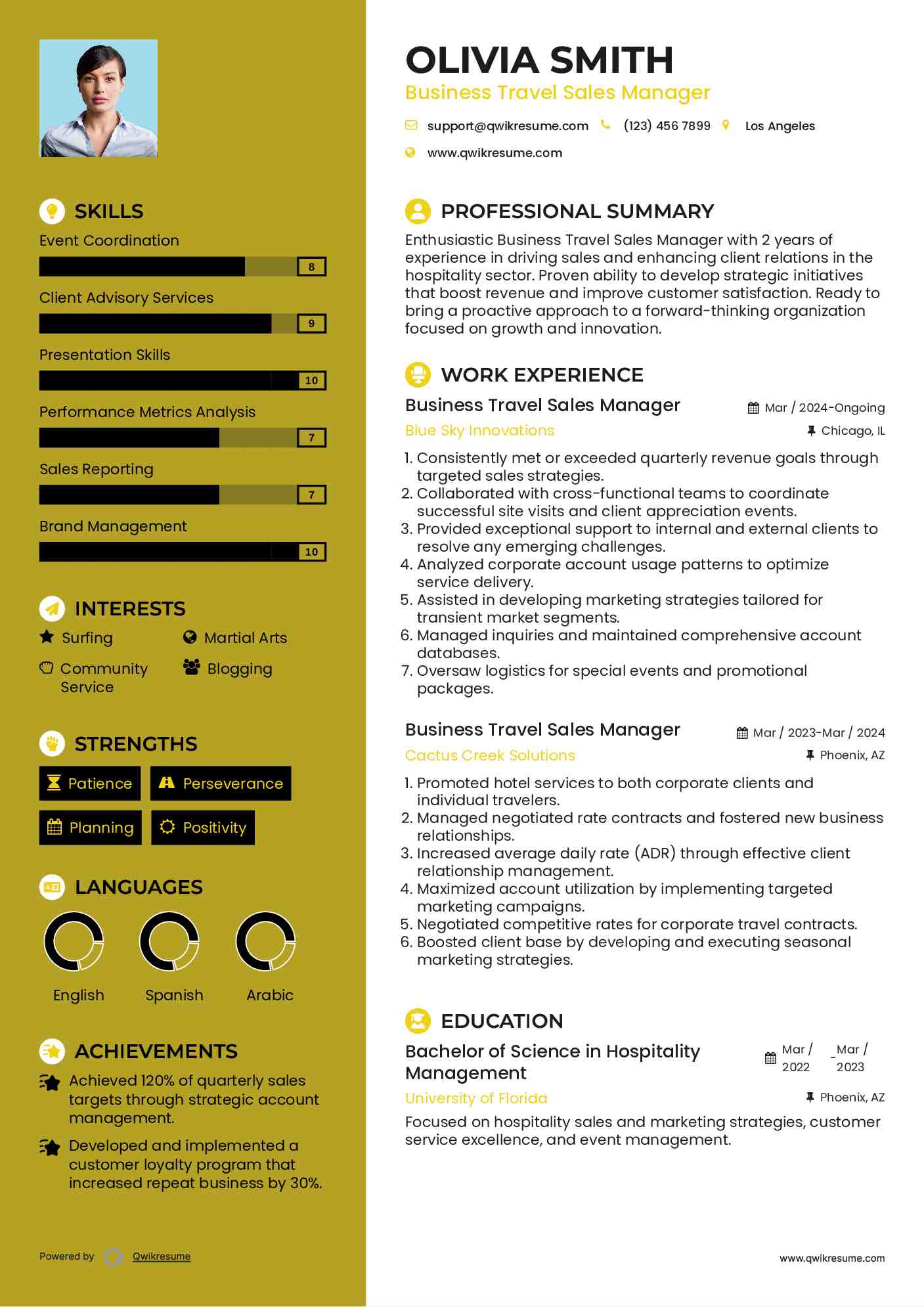 Business Travel Sales Manager Resume Format