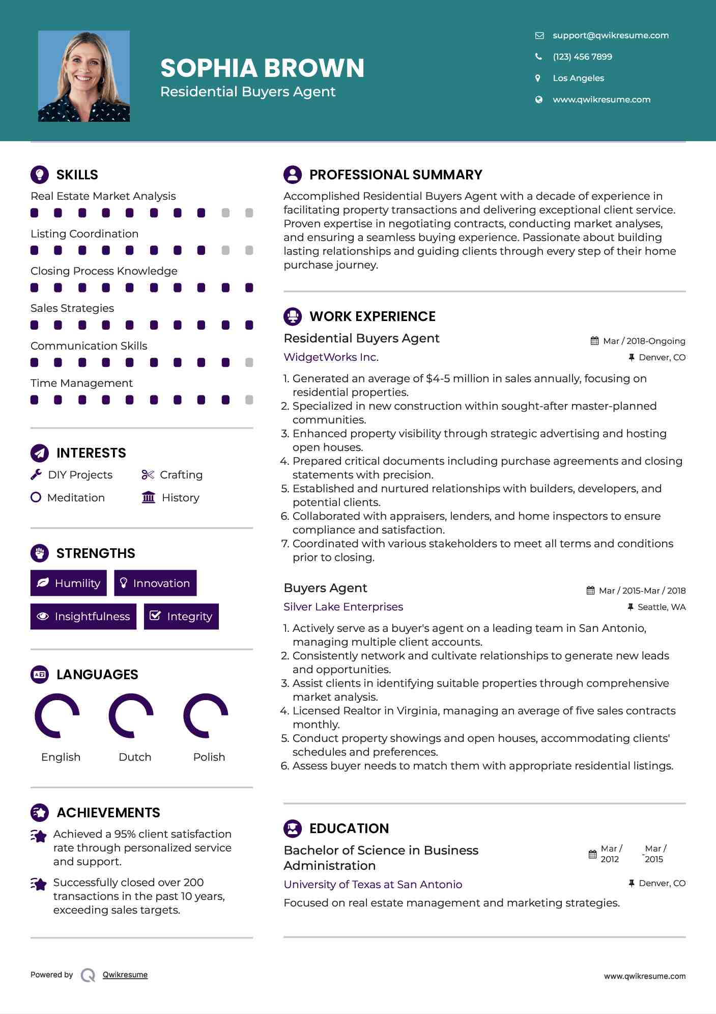 Residential Buyers Agent Resume Sample
